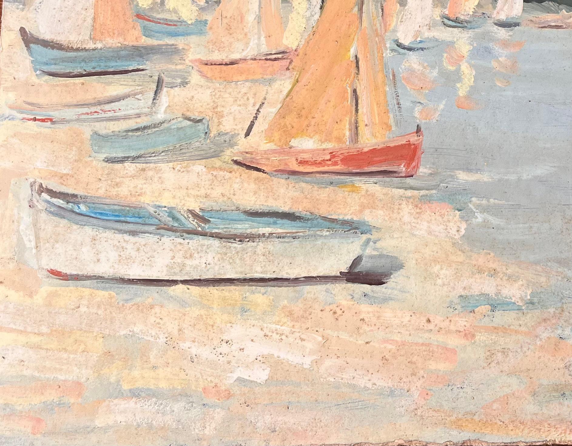 Titre : Scène de régate impressionniste française avec voiles colorées et village de bord de mer
Par Fanch Lel
Signé : Oui
Taille : 18 x 21.5 pouces (hauteur x largeur)
Peinture à l'huile sur carton, non encadrée
Condit : Bon état général avec de