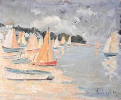 French Impressionist Regatta Scene with Colourful Sails and Seaside Village