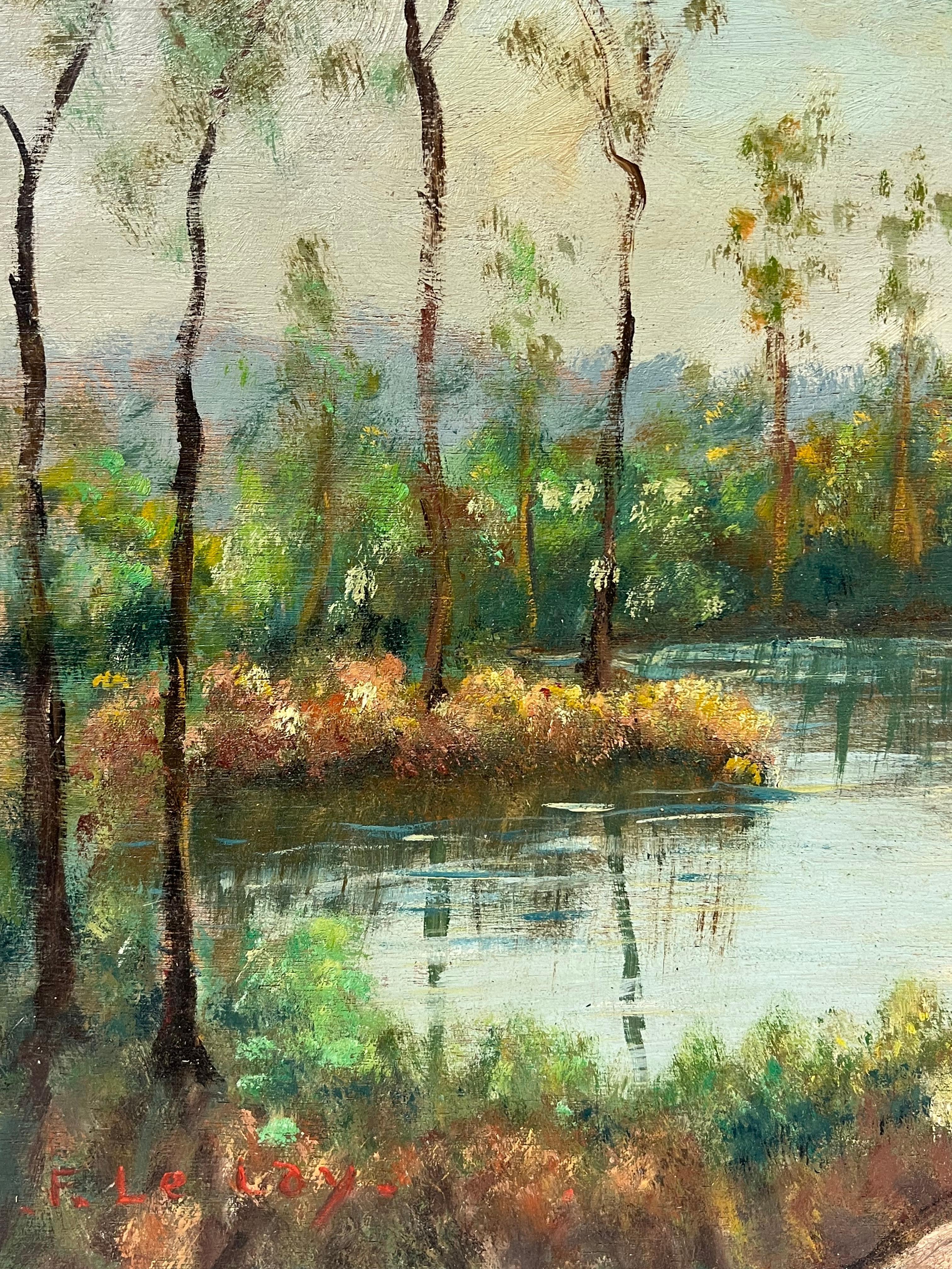 Flussuferweg
Signiert von Fanch Lel (Franzose, geb. 1930)
Größe: 15 x 18 Zoll
Ölgemälde auf Karton, ungerahmt
Zustand: Das Gemälde ist in gutem Zustand, mit leichten Alterungsspuren.
Provenienz: Alle Gemälde, die wir von diesem Künstler zum Verkauf