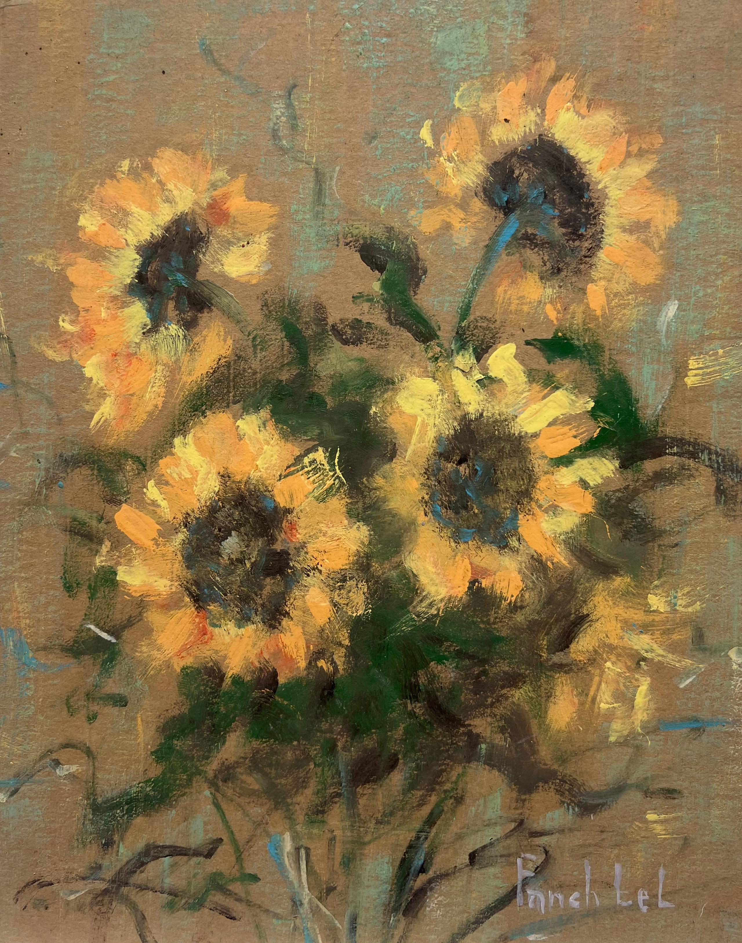 Impressionista francese Bouquet rustico di girasoli Natura morta Pittura a guazzo