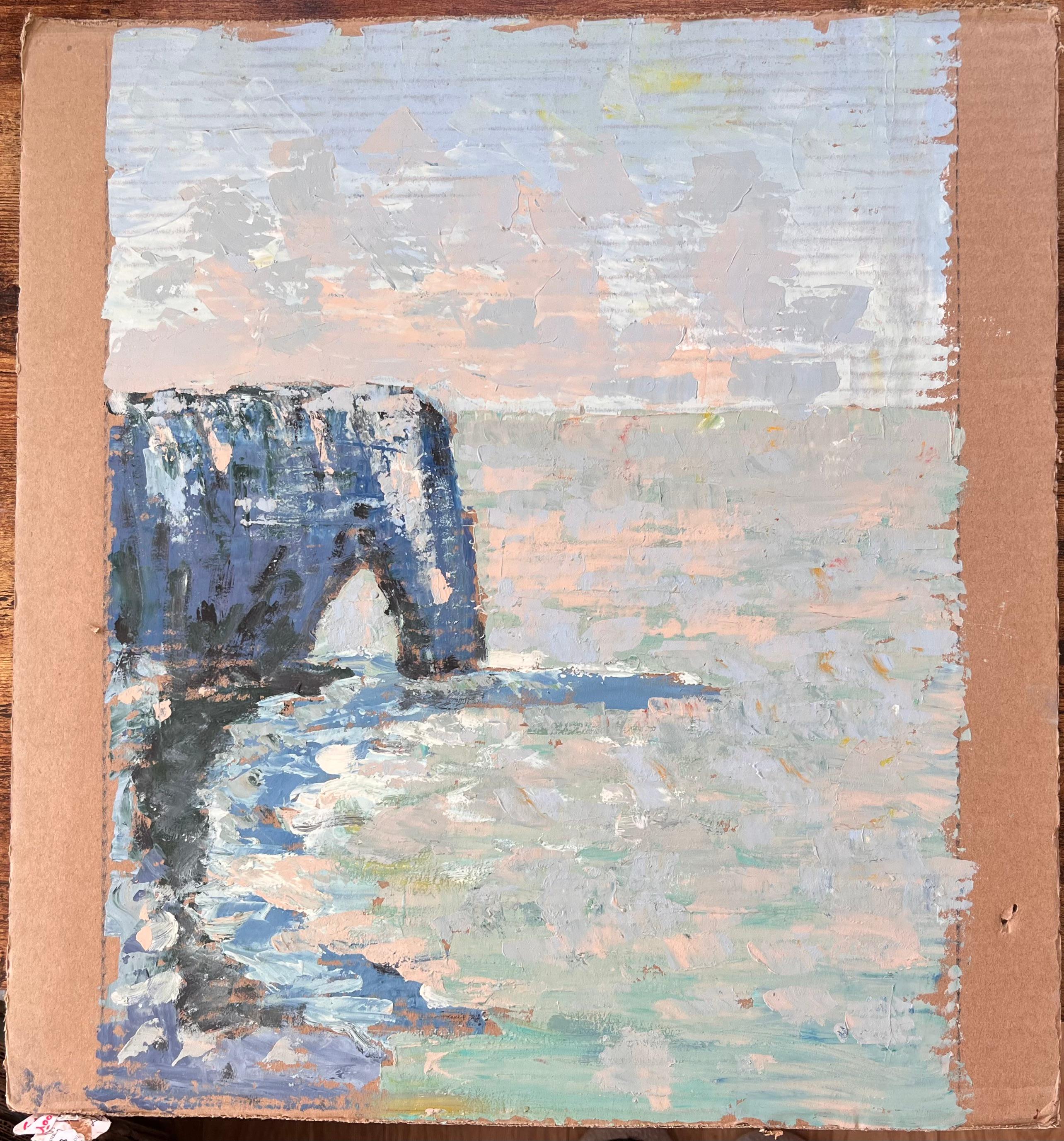 Französischer Impressionist Seestück von Étretat Klippen Normandie Küste – Painting von Fanch Lel