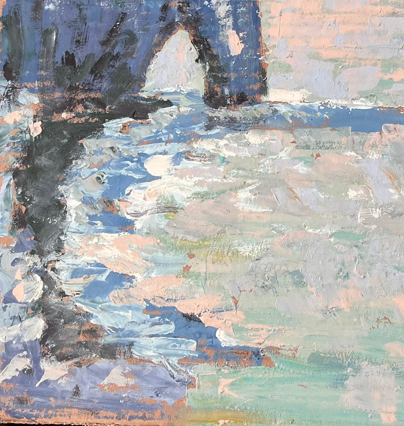 Französischer Impressionist Seestück von Étretat Klippen Normandie Küste (Grau), Landscape Painting, von Fanch Lel
