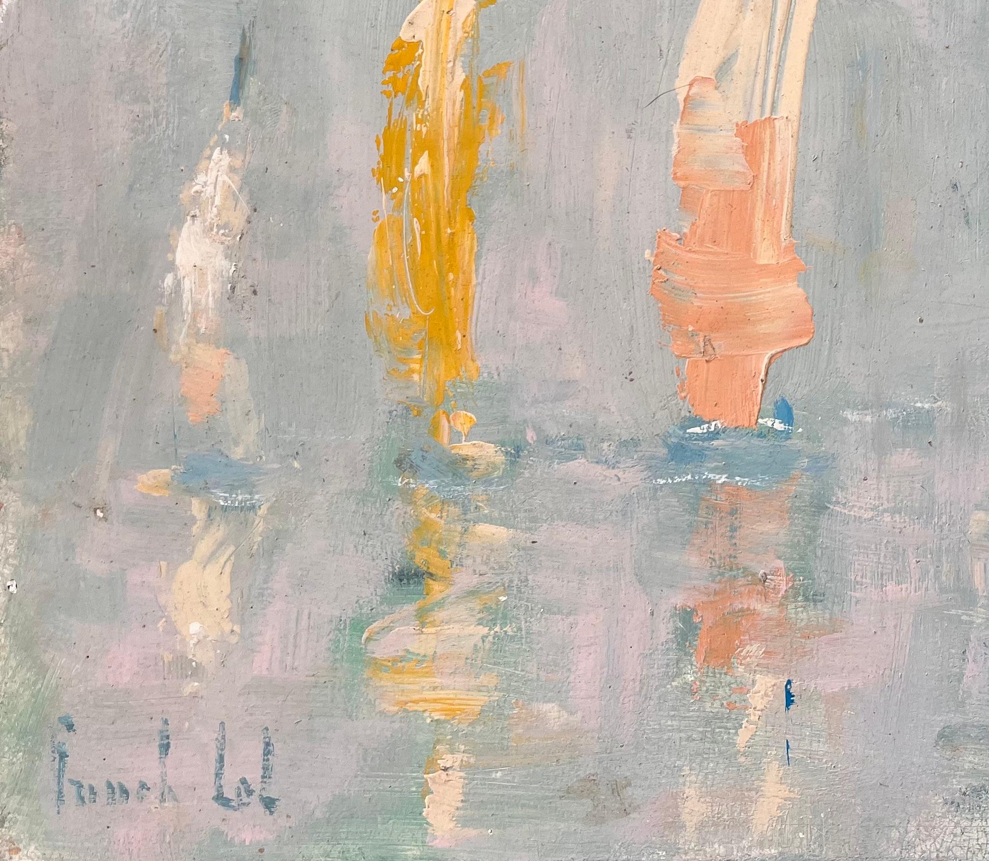 Französischer Impressionist Seelandschaft mit bunten Segelbooten und Leuchtturm im Angebot 2