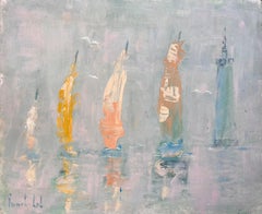 French Impressionist Seascape with Colourful Sailboats and Lighthouse