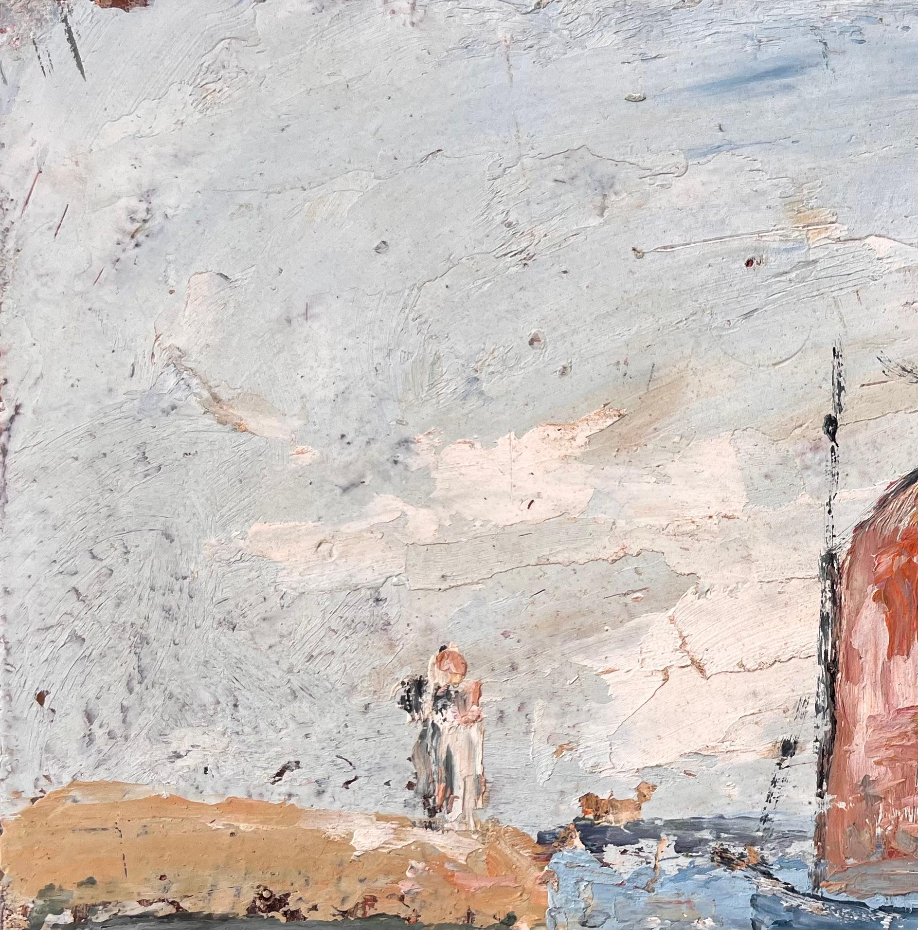 Französischer Impressionismus Seelandschaft mit roten Segelbooten und Leuchtturm im Angebot 1