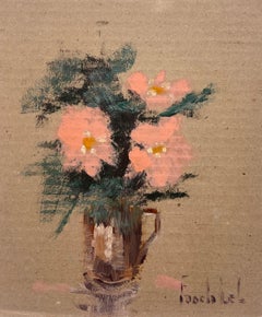 Französisches impressionistisches Stillleben mit Korallenblumen in Vintage Pint Jug, Vintage