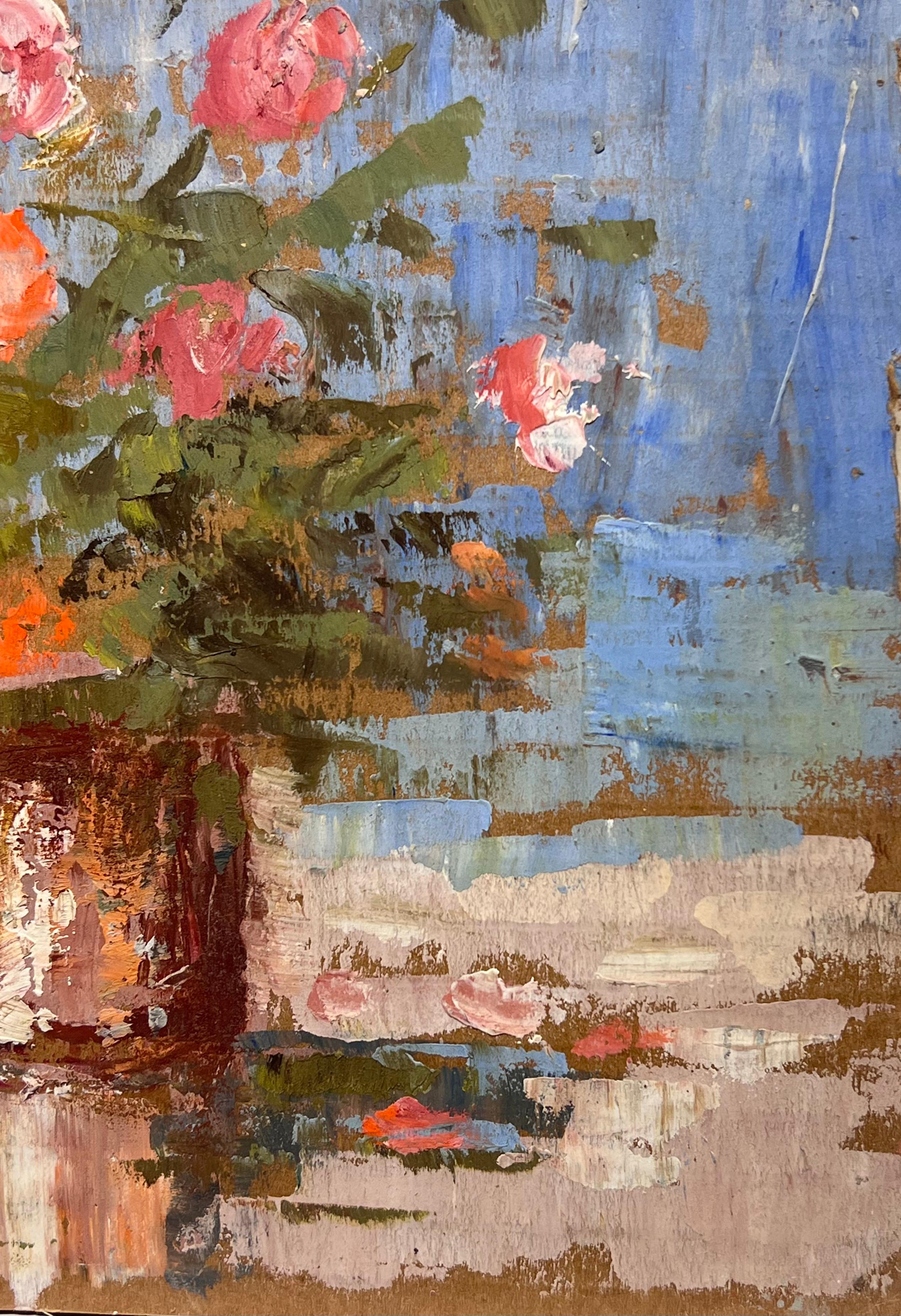 Still Life of Pink Roses
signed by Fanch Lel (French b. 1930)
Size: 10.5 x 8.5 inches
Oil painting on cardboard, unframed
Condition: The painting is in good condition, with minor signs of aging.
Provenance: All the paintings we have for sale by this