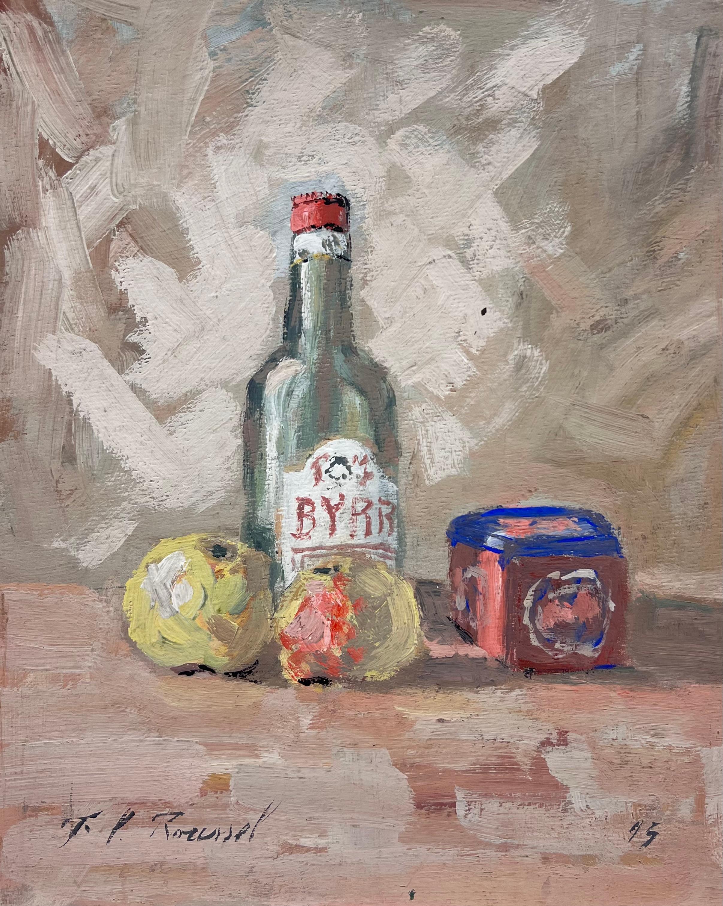 Französisches impressionistisches Stillleben mit Byrrh-Flasche und Früchten