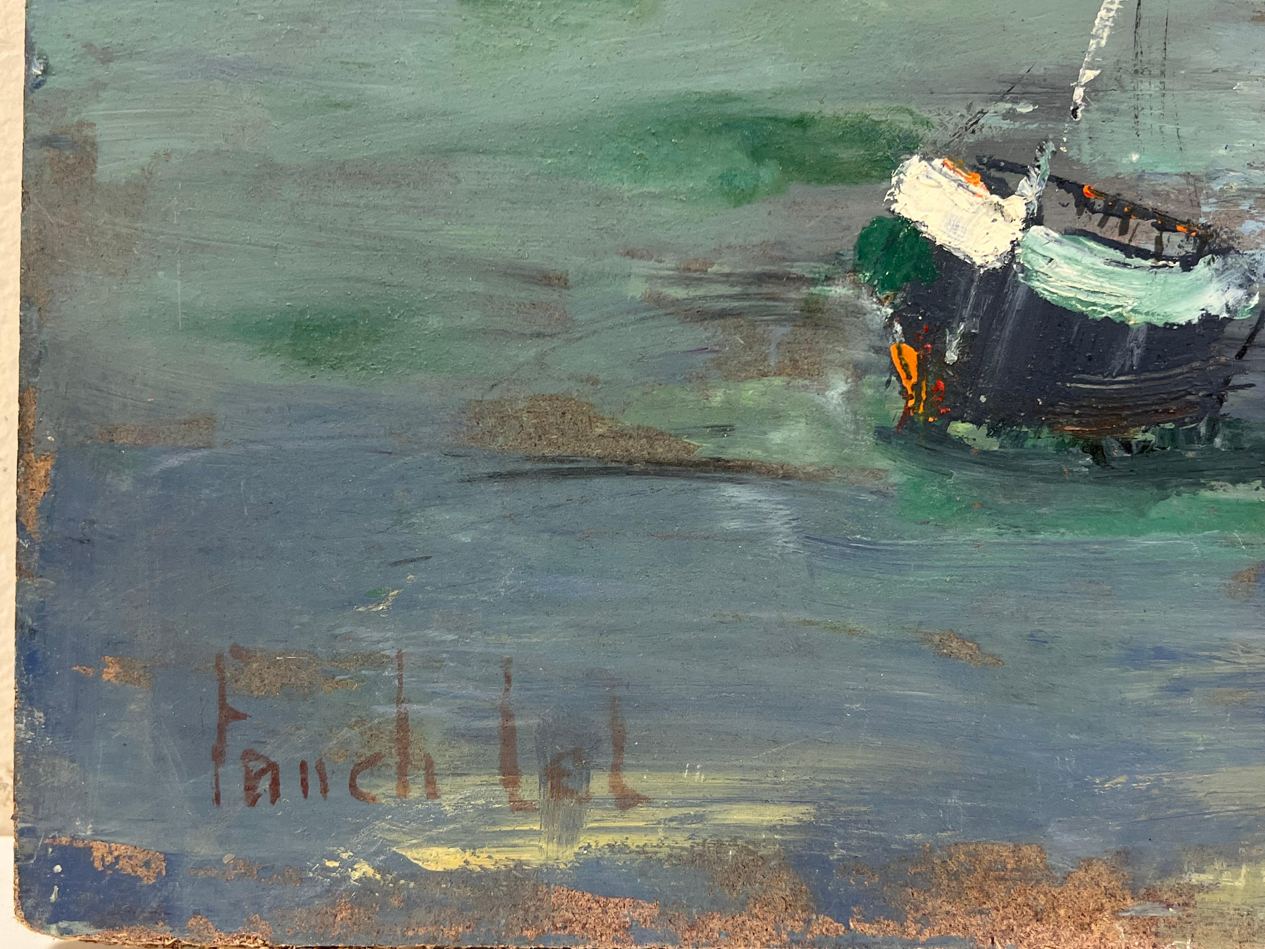 Impressionista francese Serata di tempesta al faro Cielo notturno stellato in vendita 2