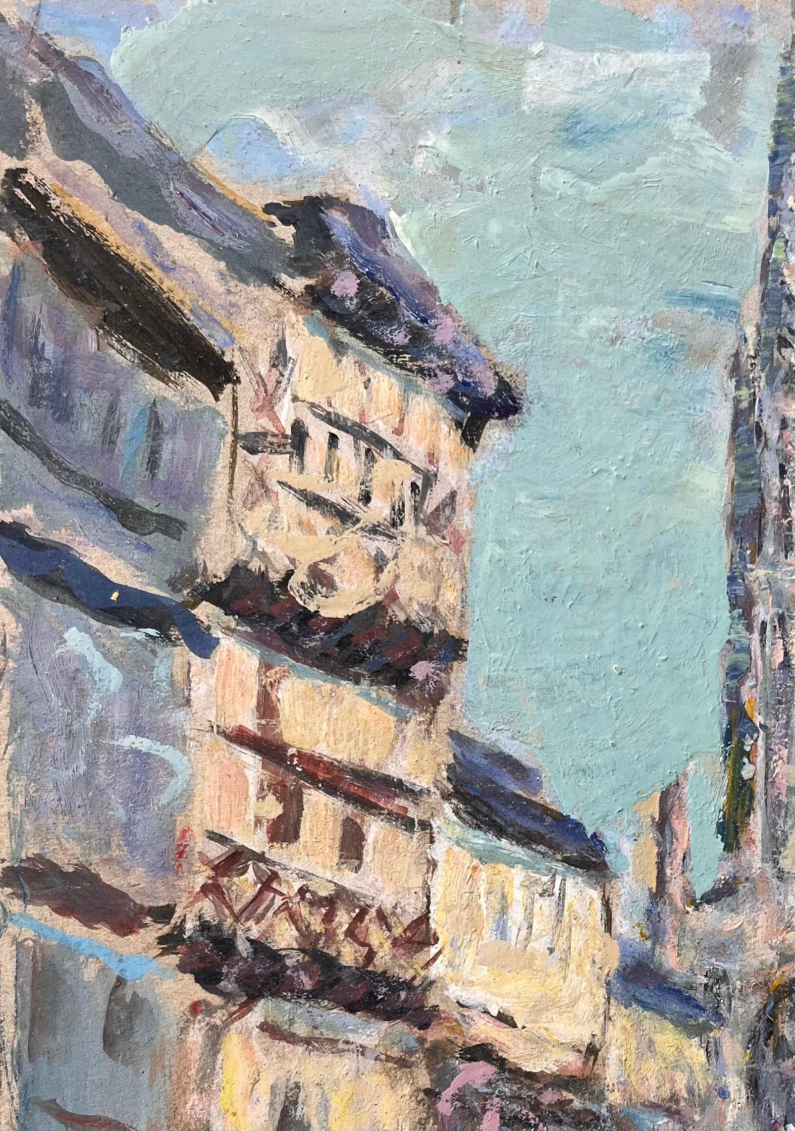 Französischer Impressionismus - Straßenszene mit Kathedrale und Fachwerkhäusern im Angebot 1