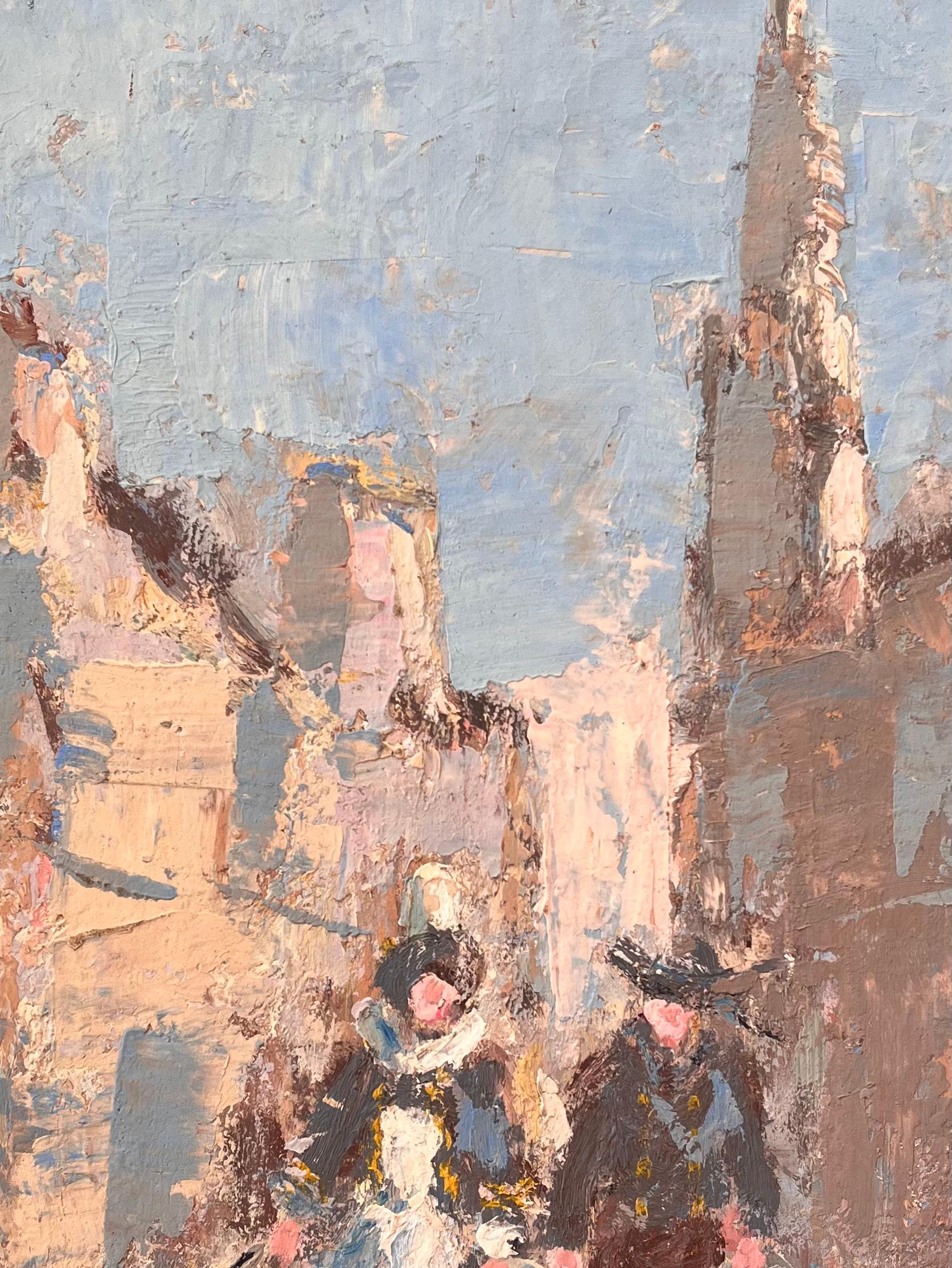 Französischer Impressionismus Straßenszene mit Figuren in traditioneller Kleidung im Angebot 3