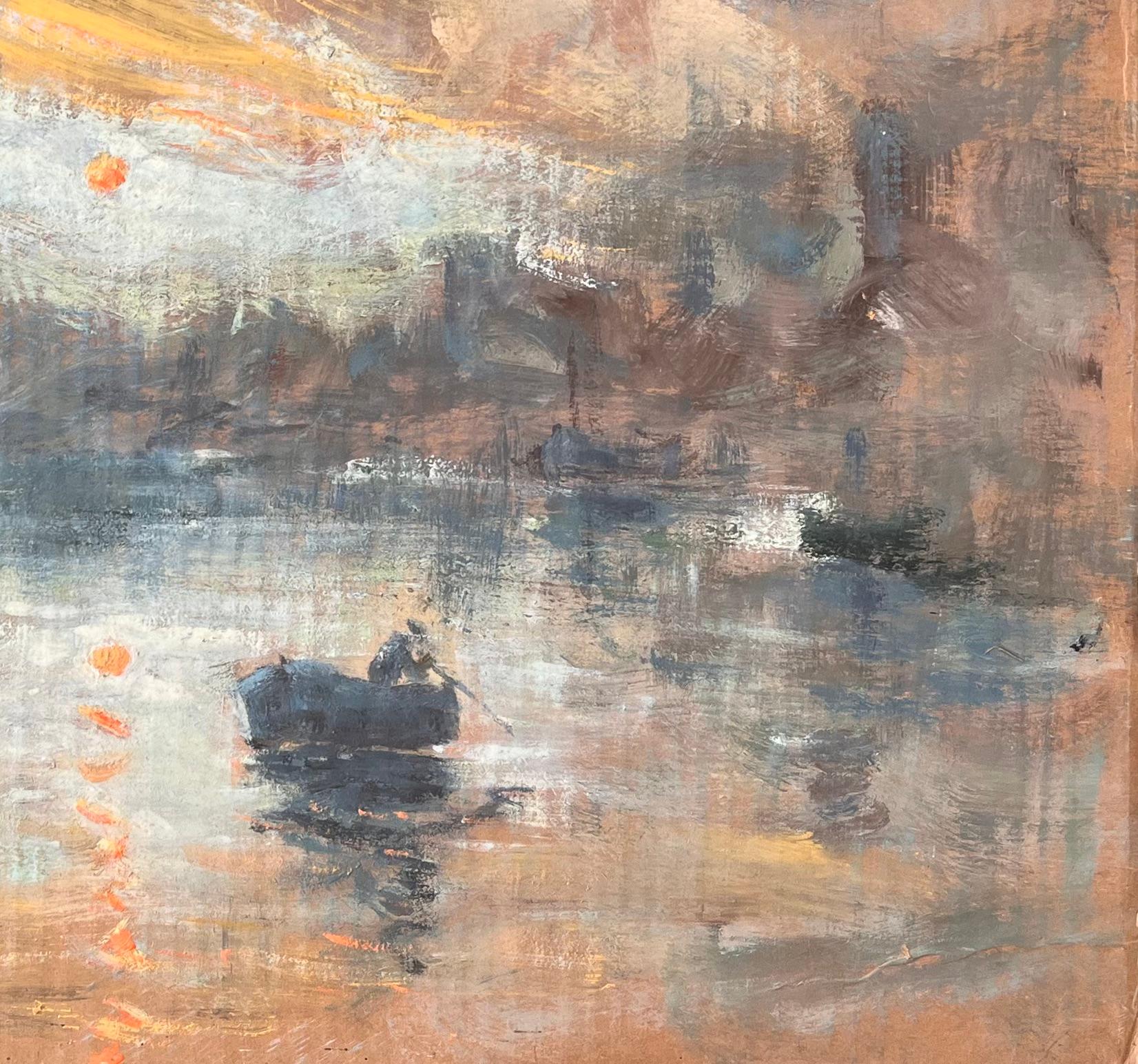 Sunrise impressionniste française au-dessus de Saint Malo avec voilier par Fanch Lel en vente 2