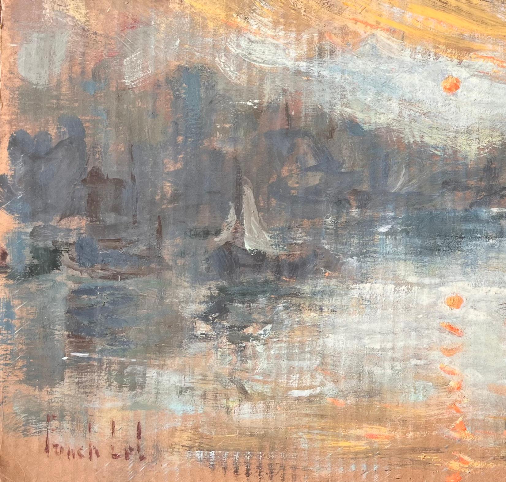 Sunrise impressionniste française au-dessus de Saint Malo avec voilier par Fanch Lel en vente 3