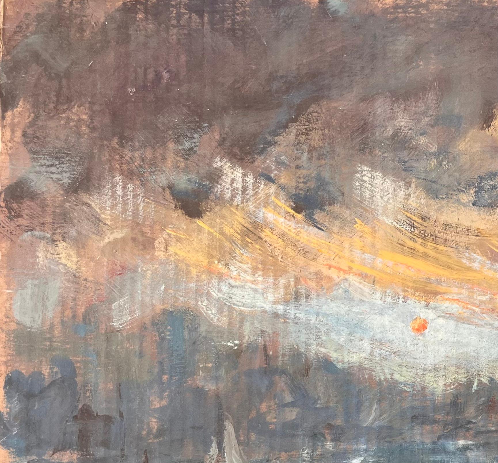 Sunrise impressionniste française au-dessus de Saint Malo avec voilier par Fanch Lel en vente 5