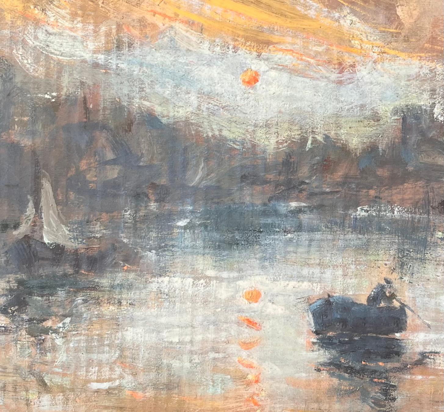 Sunrise impressionniste française au-dessus de Saint Malo avec voilier par Fanch Lel en vente 6