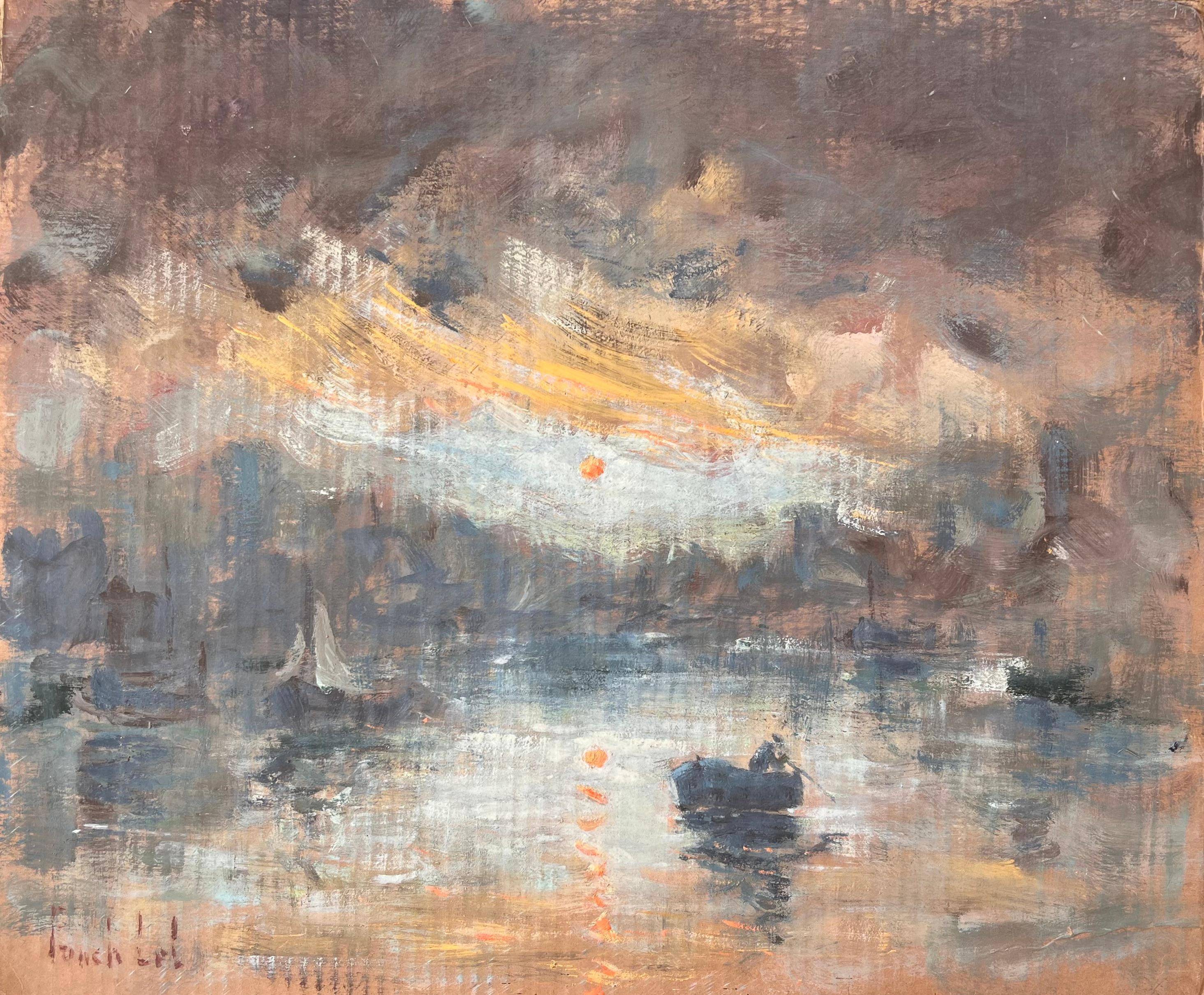 Titre : Impressionniste français Lever de soleil sur Malo avec barque par Fanch Lel
Par Fanch Lel
Signé : Oui
Taille : 20 x 24 pouces (hauteur x largeur)
Peinture à l'huile sur carton, non encadrée
Condit : Bon état général avec de légères marques