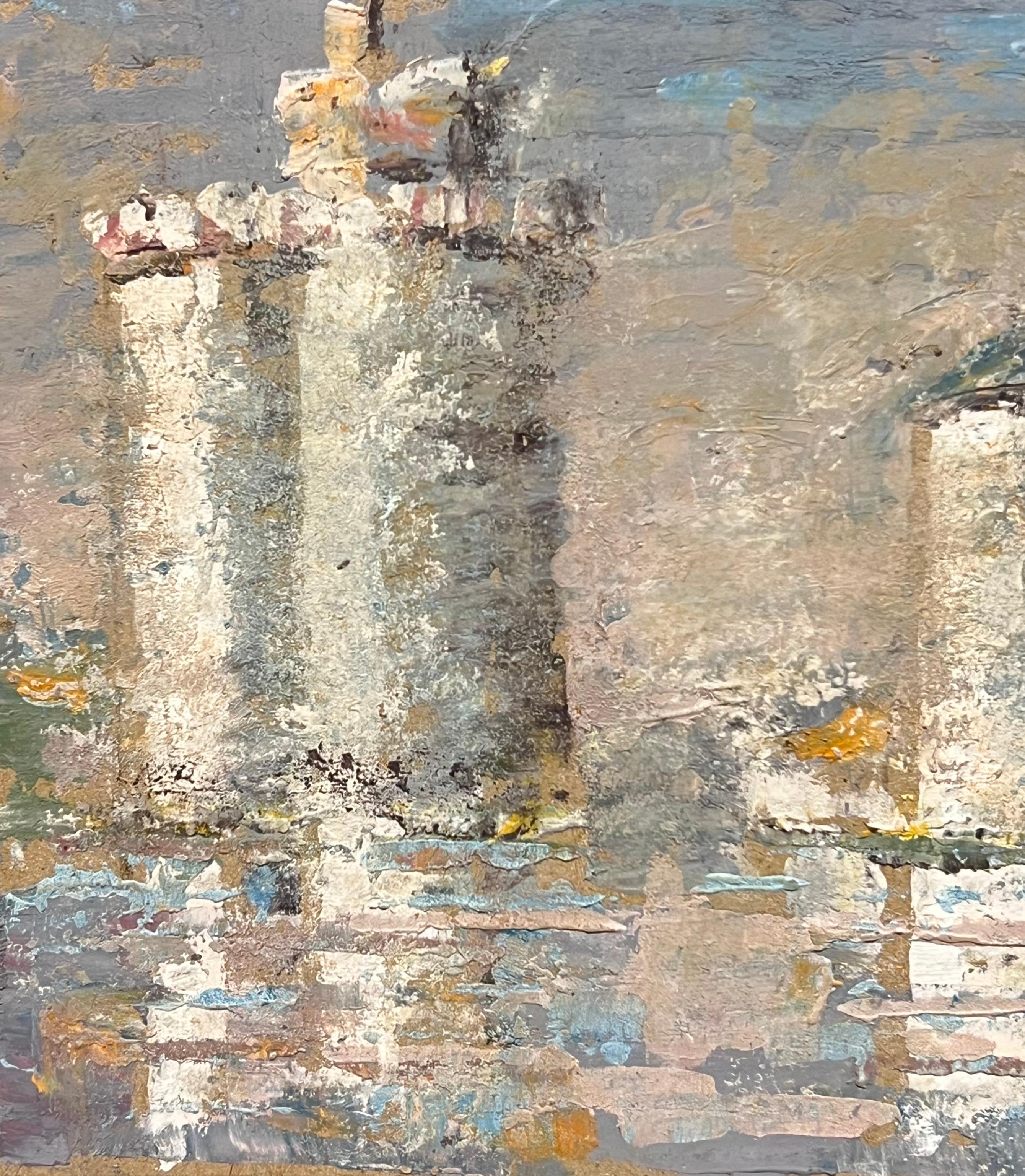 Französisch-impressionistische drei Türme mit Reflexionen, Ölgemälde (Impressionismus), Painting, von Fanch Lel