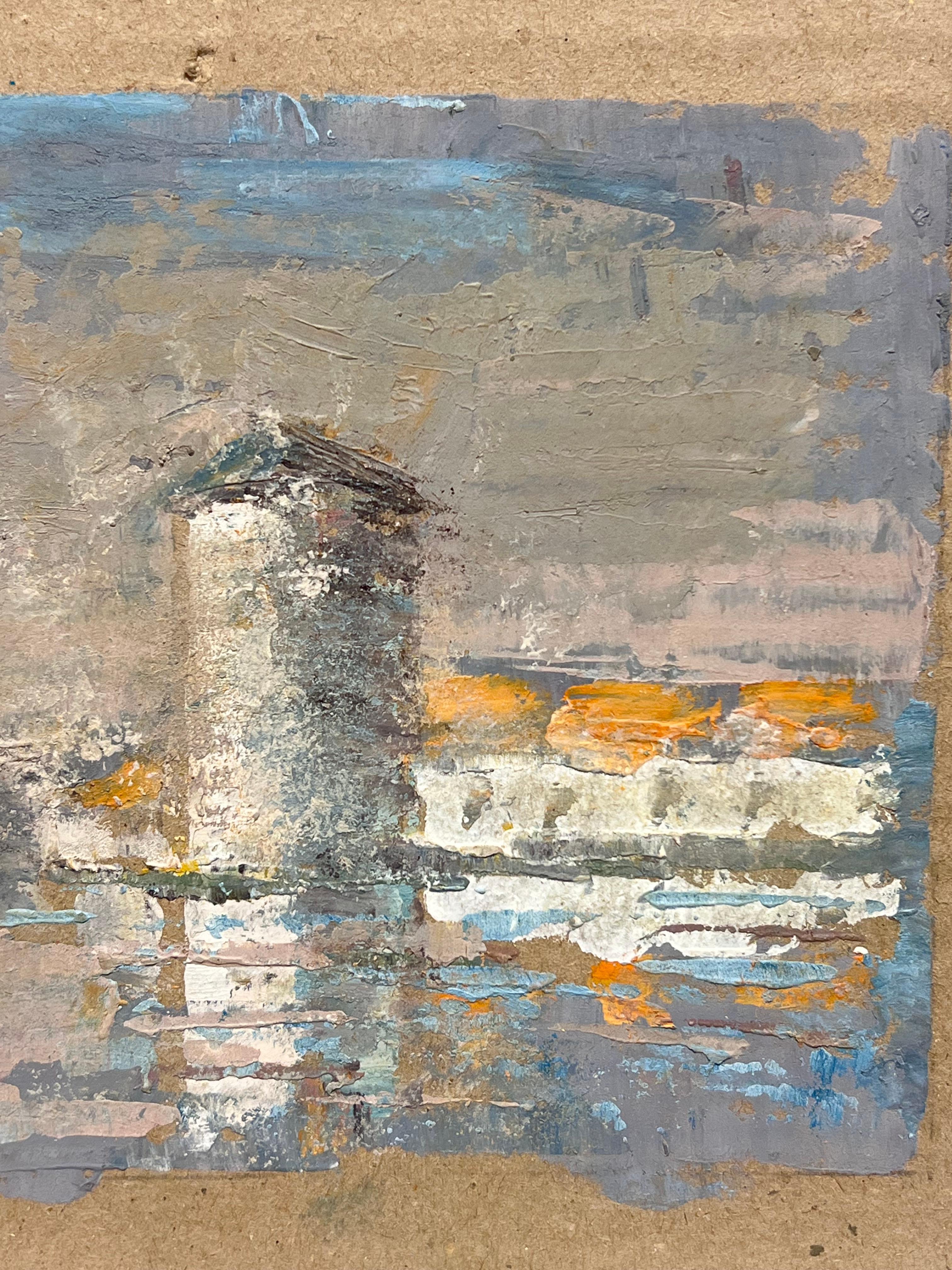 Französisch-impressionistische drei Türme mit Reflexionen, Ölgemälde (Grau), Figurative Painting, von Fanch Lel