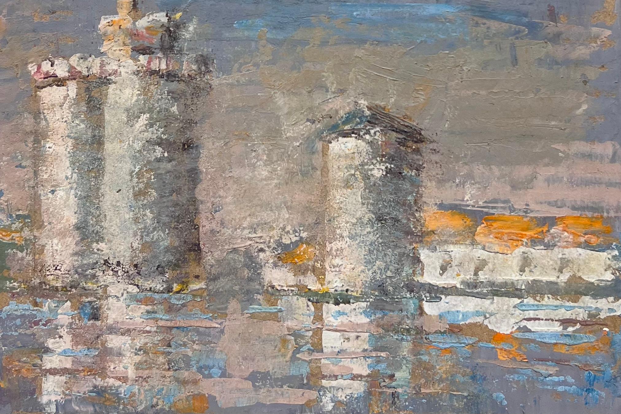 French Impressionist Three Towers with Reflections Oil Painting