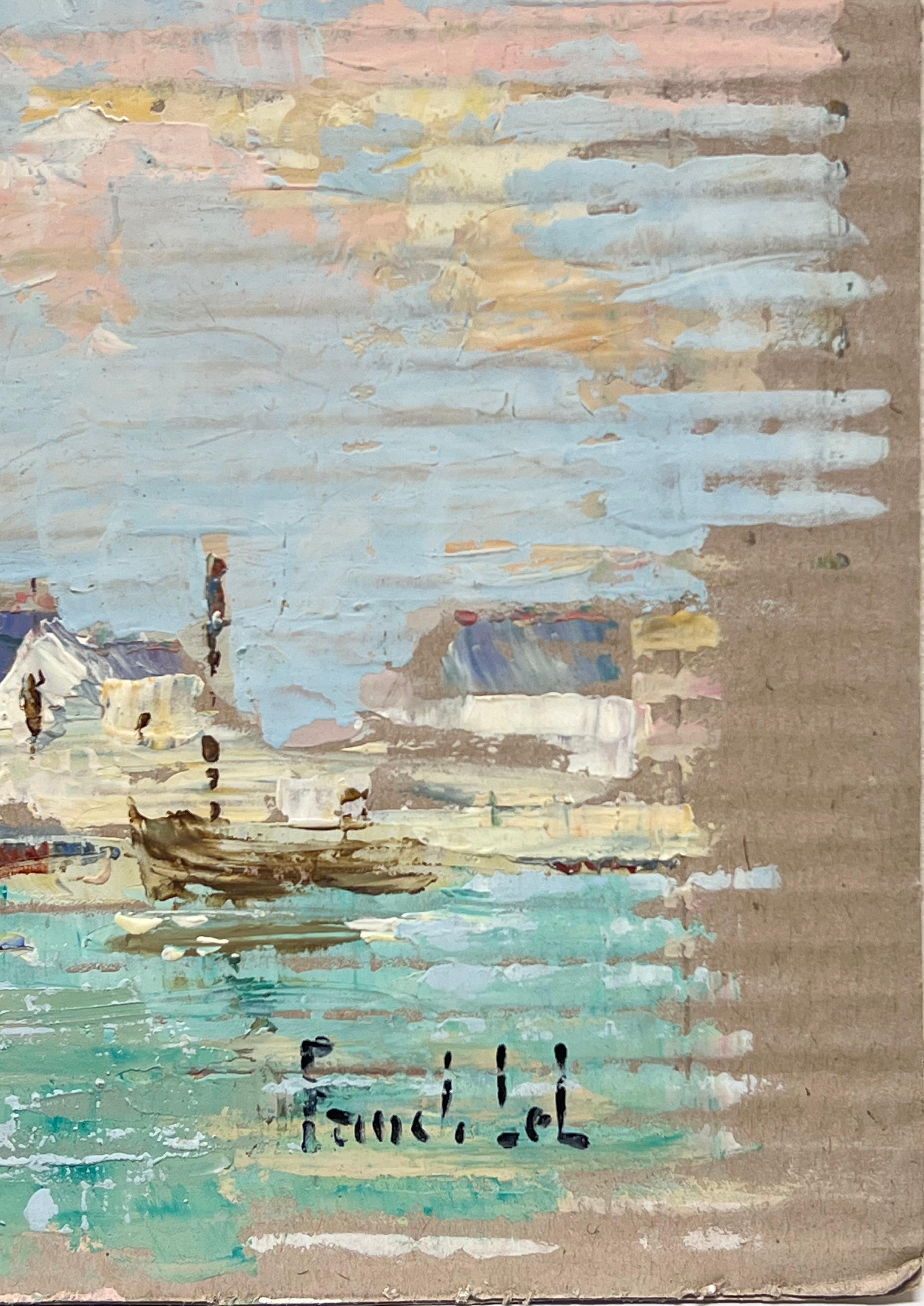 Tranquilla scena del porto
firmato da Fanch Lel (francese, nato nel 1930)
Dimensioni: 7,5 x 10 pollici
Pittura a olio su cartone, senza cornice
Condit: Il dipinto è in buone condizioni, con lievi segni di invecchiamento.
Provenienza: Tutti i dipinti