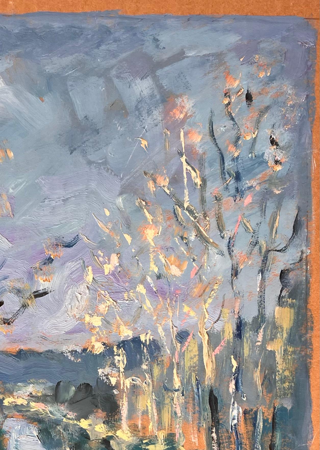 Französischer Impressionist Baum gesäumten Kanal Pathway Landschaft mit Reflexionen im Angebot 1