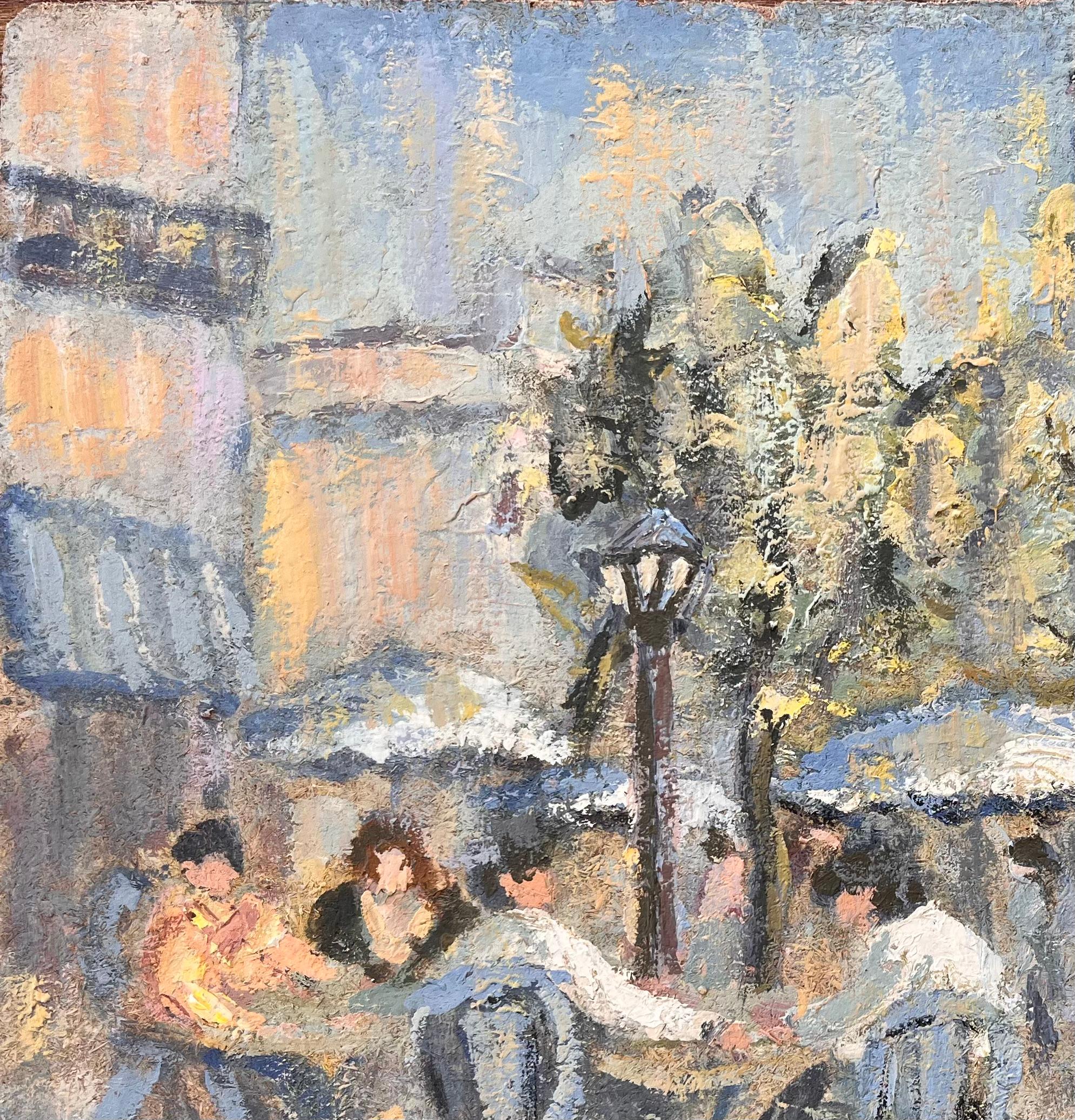 Scène urbaine impressionniste française d'une terrasse de café animée à Malo en vente 1