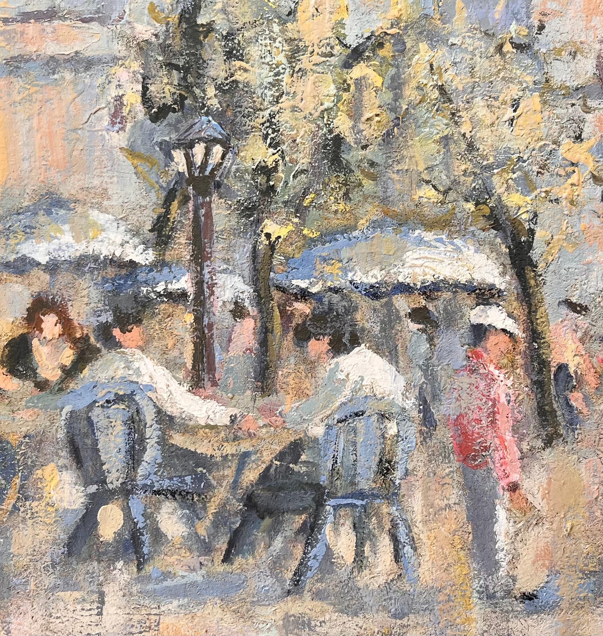 Scène urbaine impressionniste française d'une terrasse de café animée à Malo en vente 2