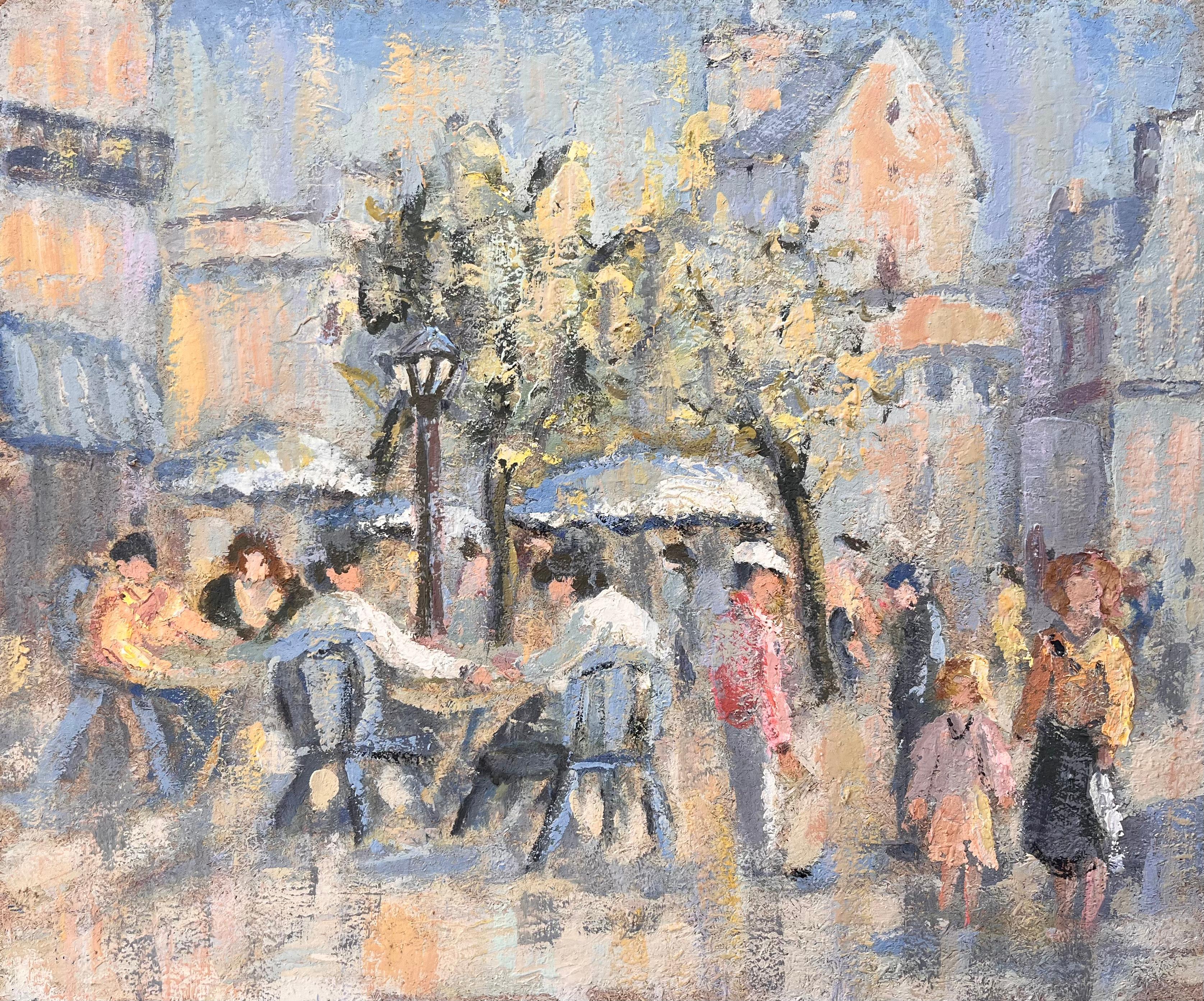 Französische impressionistische Stadtszene einer belebten Caféterrasse in Saint-Malo