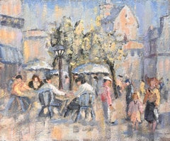 French Impressionist Urban Scene of Bustling Café Terrace in Saint-Malo