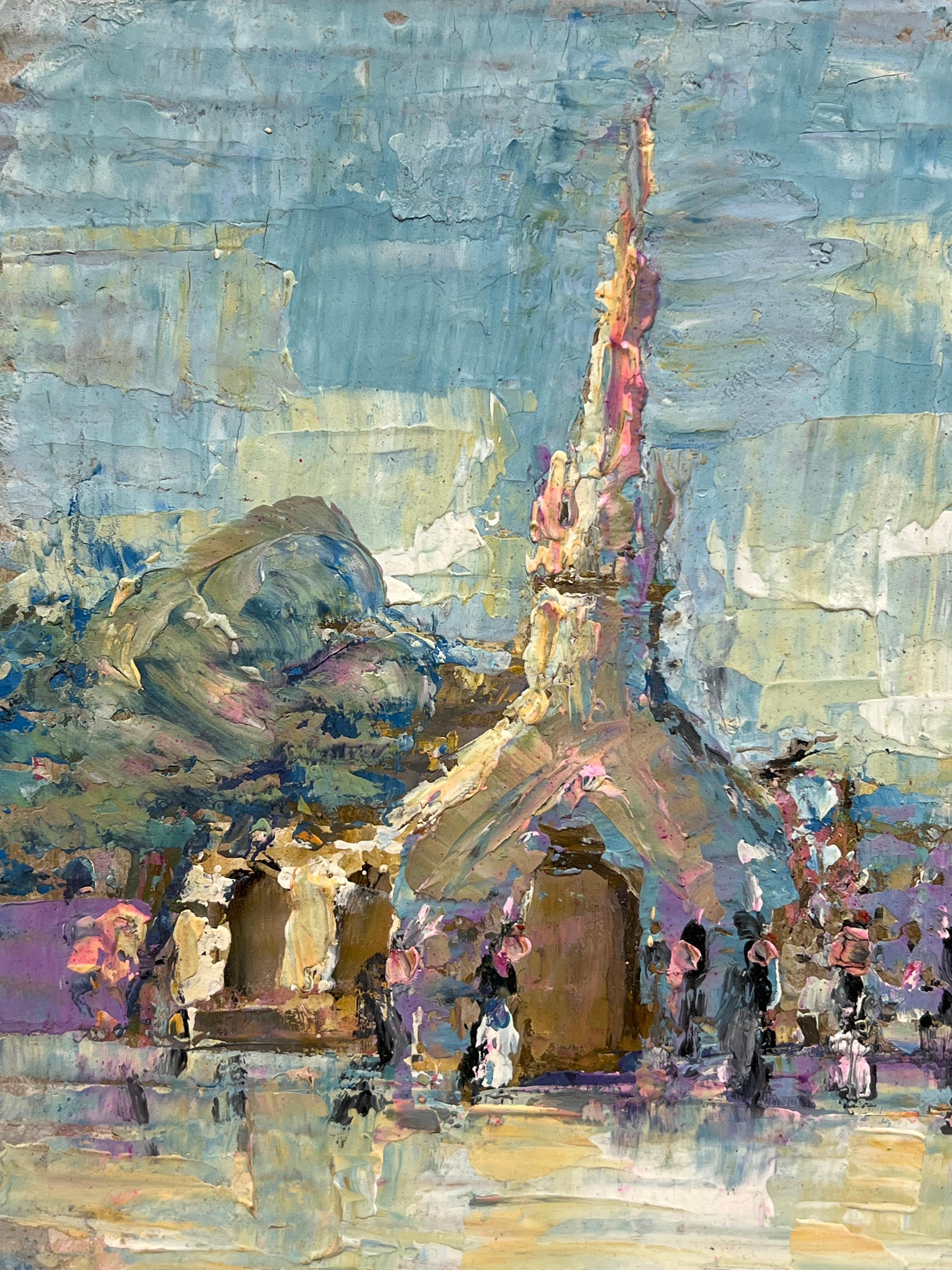 French Impressionist Vibrant Ceremonial Gathering at the Chapel Breton France For Sale 1