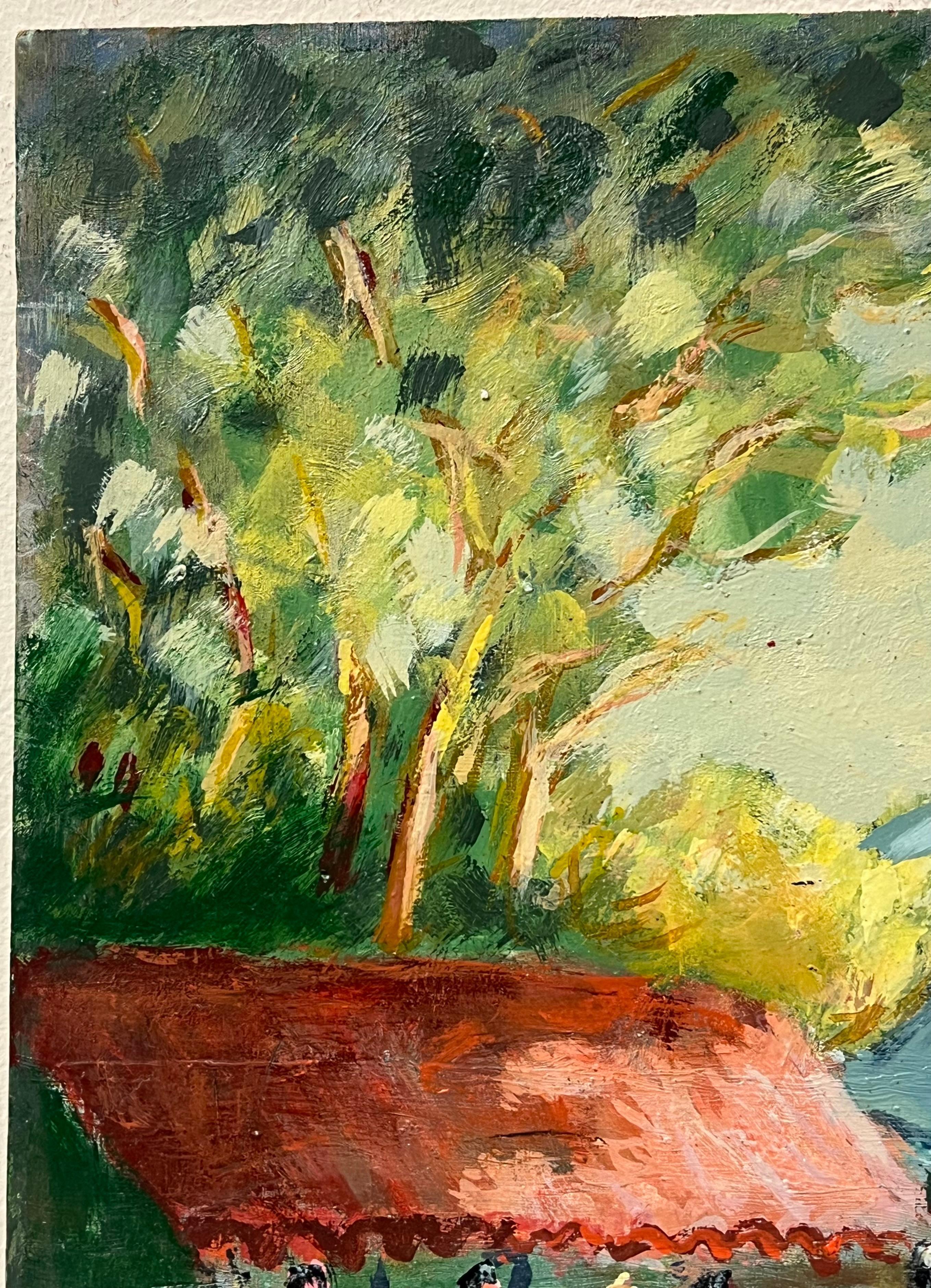 Impressionista francese Vibrante scena di mercato del villaggio francese Pittura ad olio 2