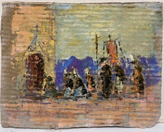 Procession religieuse vibrante impressionniste française à côté d'une chapelle historique