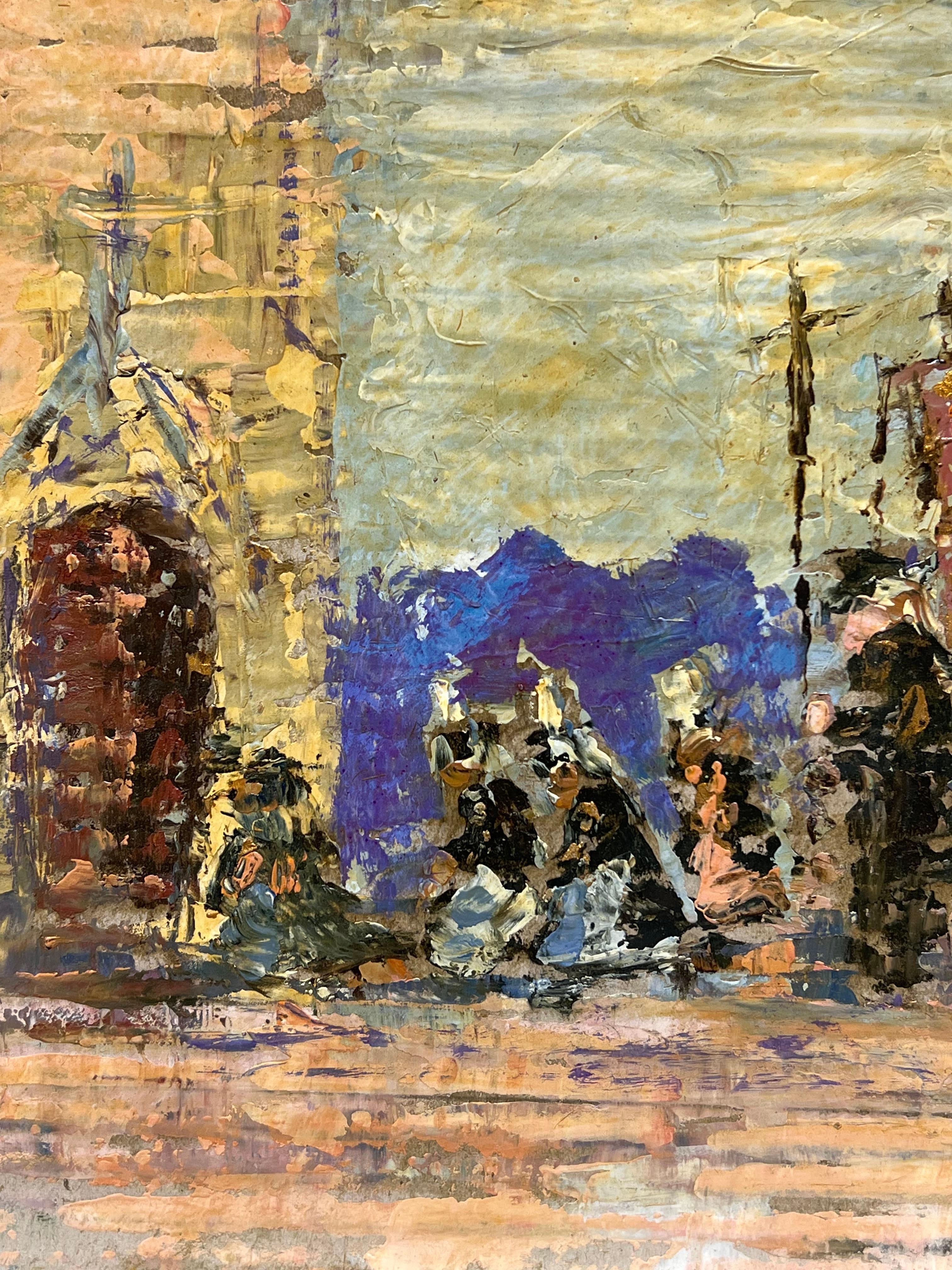Procesión religiosa
firmado por Fanch Lel (francés, 1930)
Tamaño: 7,5 x 9,5 pulgadas
Óleo sobre cartón, sin enmarcar
Estado de conservación: El cuadro está en buen estado, con pequeños signos de envejecimiento.
Procedencia: Todos los cuadros de este