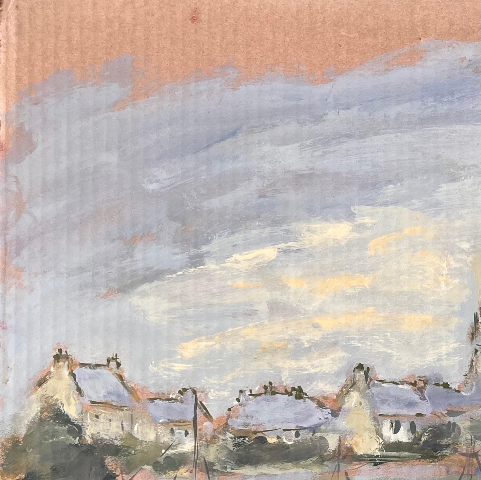Französischer impressionistischer Dorfhafen mit Booten in der Abenddämmerung by Fanch Lel im Angebot 4