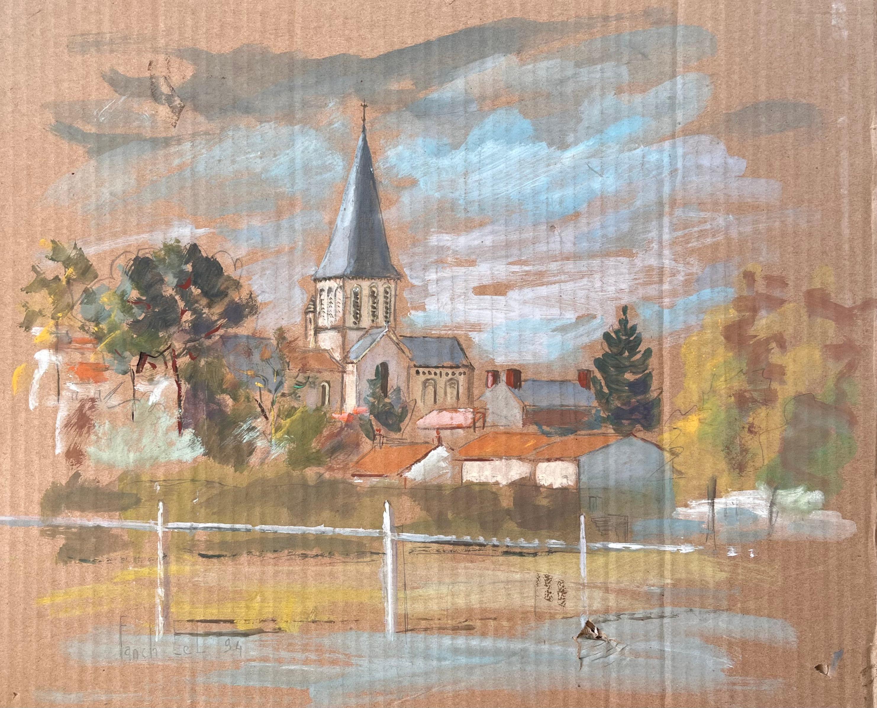 Französischer Impressionismus - Dorflandschaft mit Church's und roten Dächern von Fanch Lel