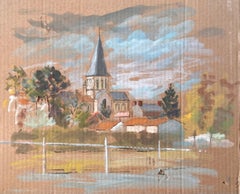 French Impressionist Village Landscape with Church and Red Roofs by Fanch Lel