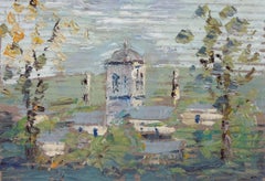 French Impressionist Village Scene with a Church Tower Surrounded by Foliage