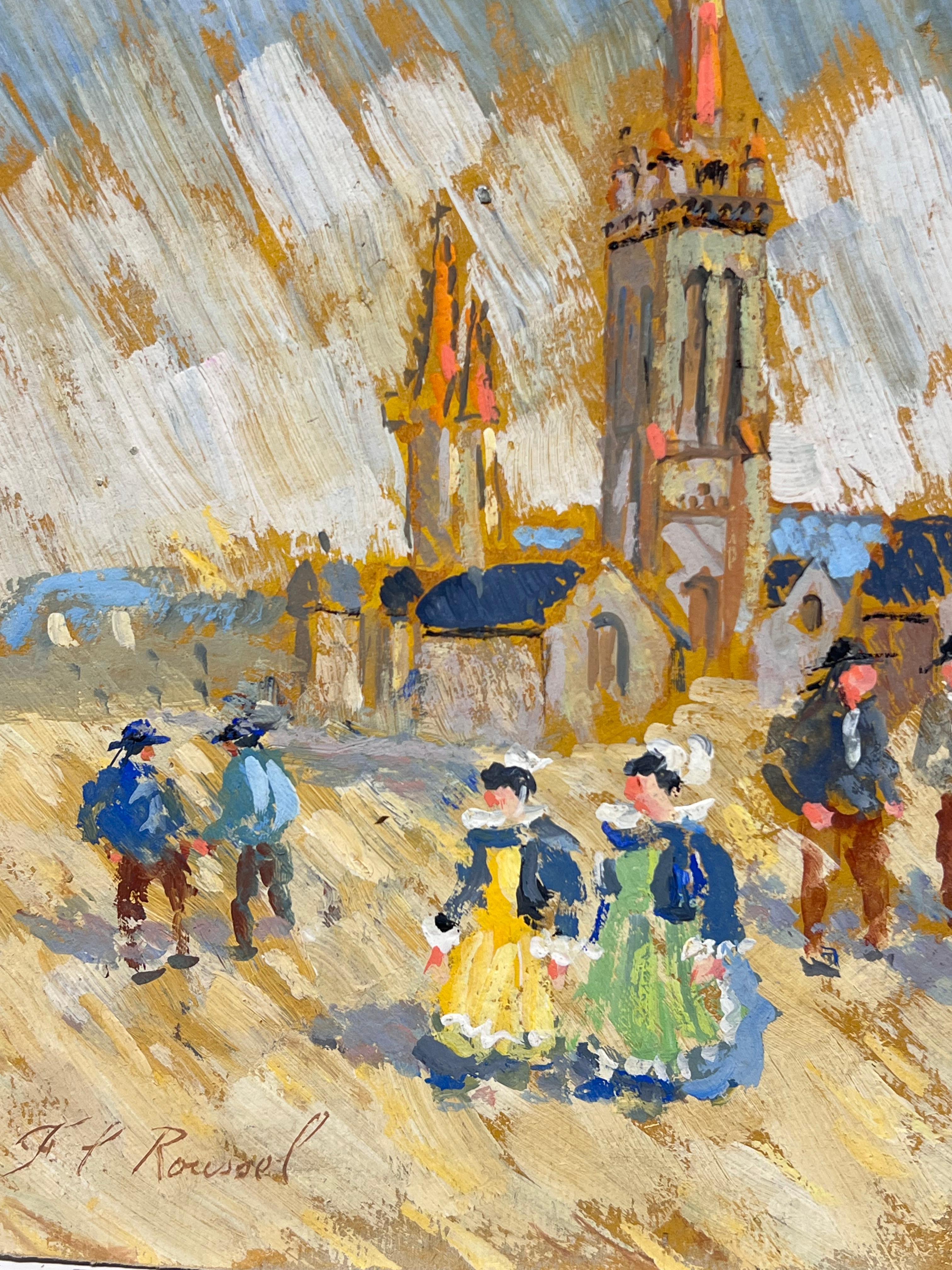 Village Scene
signed by Fanch Lel (French b. 1930)
Size: 9 x 10.5 inches
Oil painting on board, unframed
Condition: The painting is in good condition, with minor signs of aging.
Provenance: All the paintings we have for sale by this artist have come