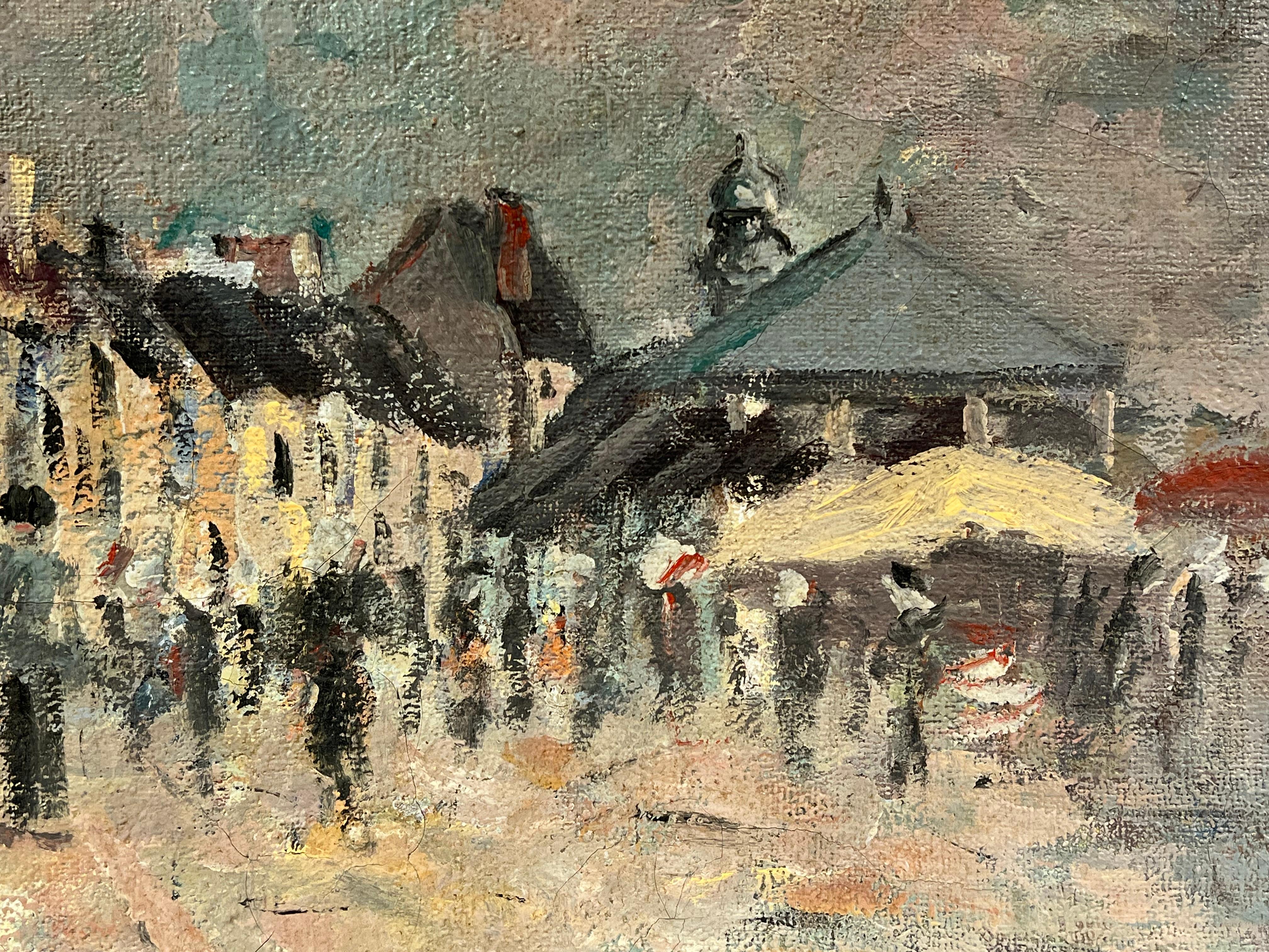 Piazza del mercato impressionista francese con figure in movimento - Painting Impressionismo di Fanch Lel