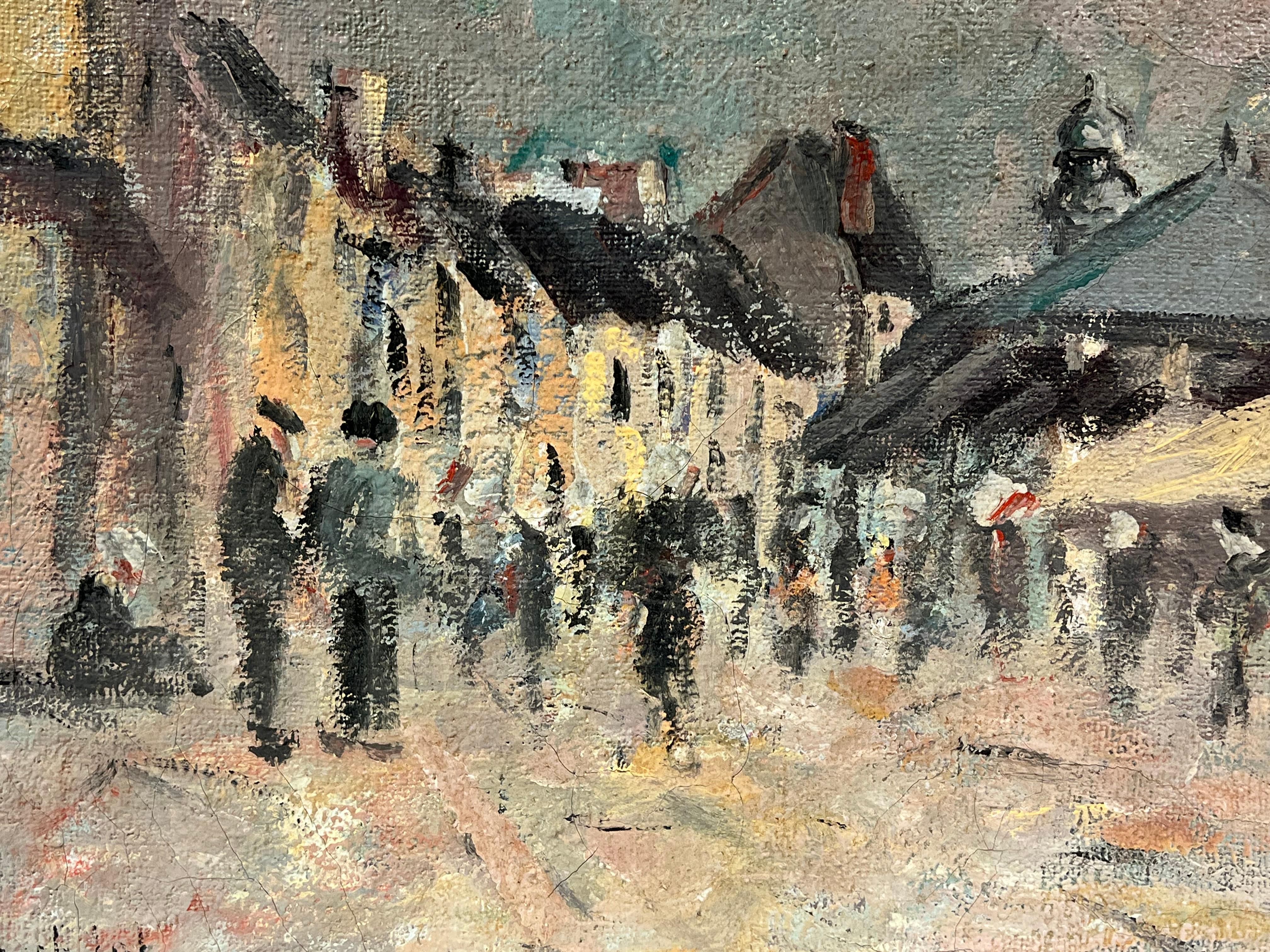 Giornata di mercato nella piazza del villaggio
firmato da Fanch Lel (francese, nato nel 1930)
Dimensioni: 18 x 21,5 pollici
Inscritto sul verso
Pittura a olio su tela, senza cornice
Condit: Il dipinto è in buone condizioni, con lievi segni di