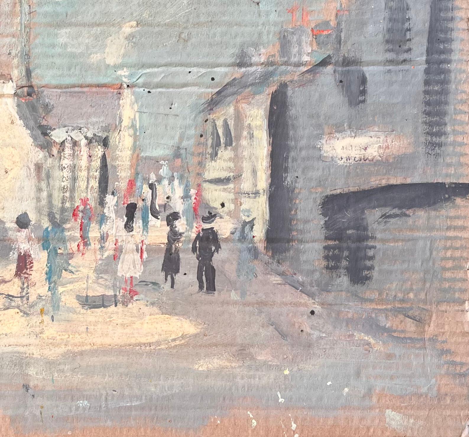 Titre : Scène de rue de village impressionniste français avec église et personnages
Par Fanch Les
Taille : 20.25 x 19.5 pouces (hauteur x largeur)
Peinture à l'huile sur carton, non encadrée
Condit : La peinture est en bon état, avec une texture