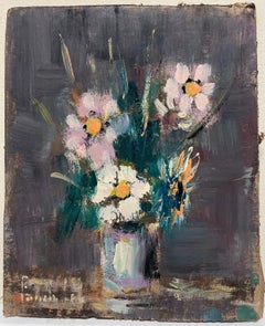 French Impressionist Wildflowers in Purple Vase In a Dark Purple Landscape