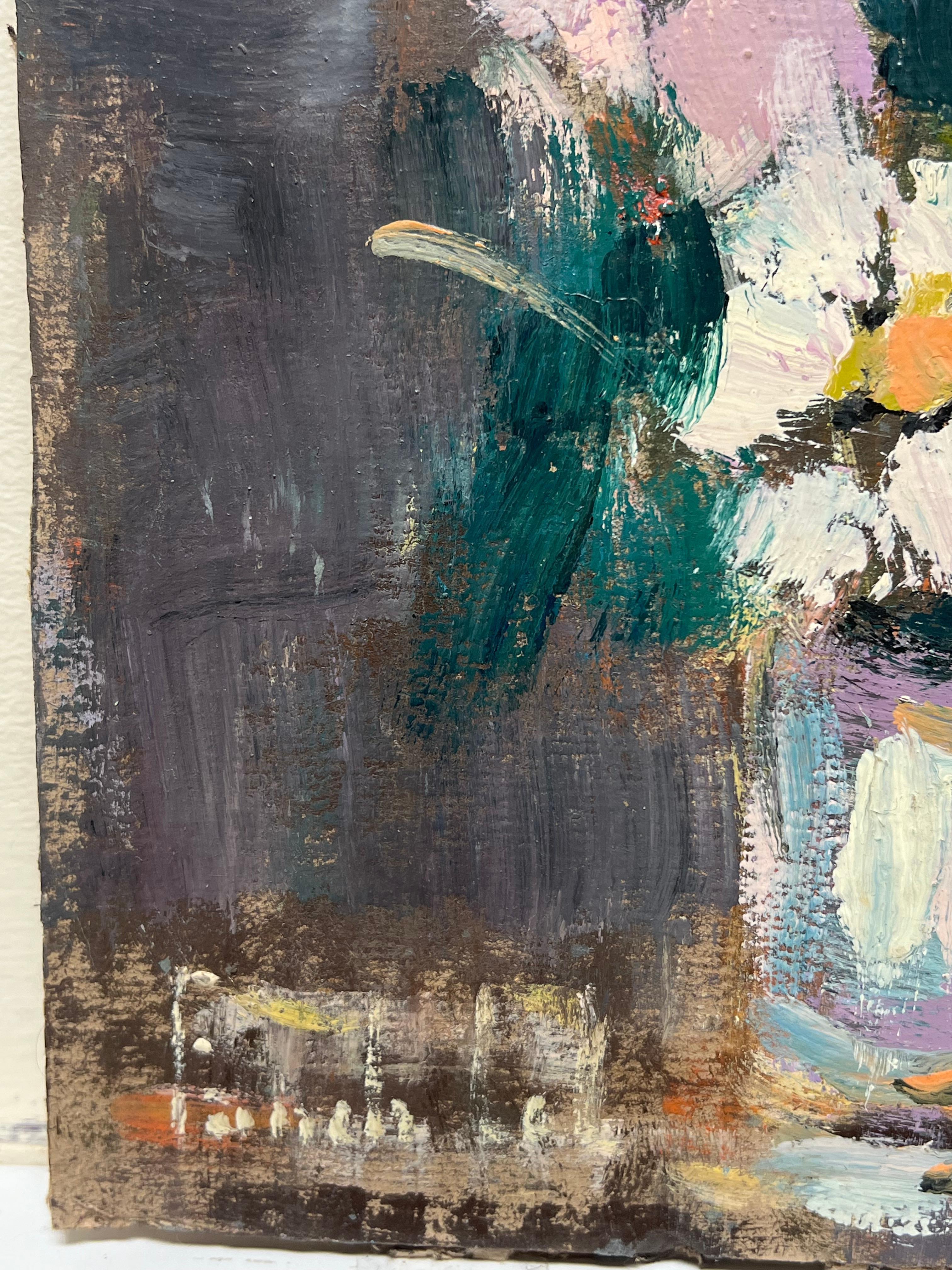 French Impressionist Wildflowers in Purple Vase In a Dark Purple Landscape For Sale 2