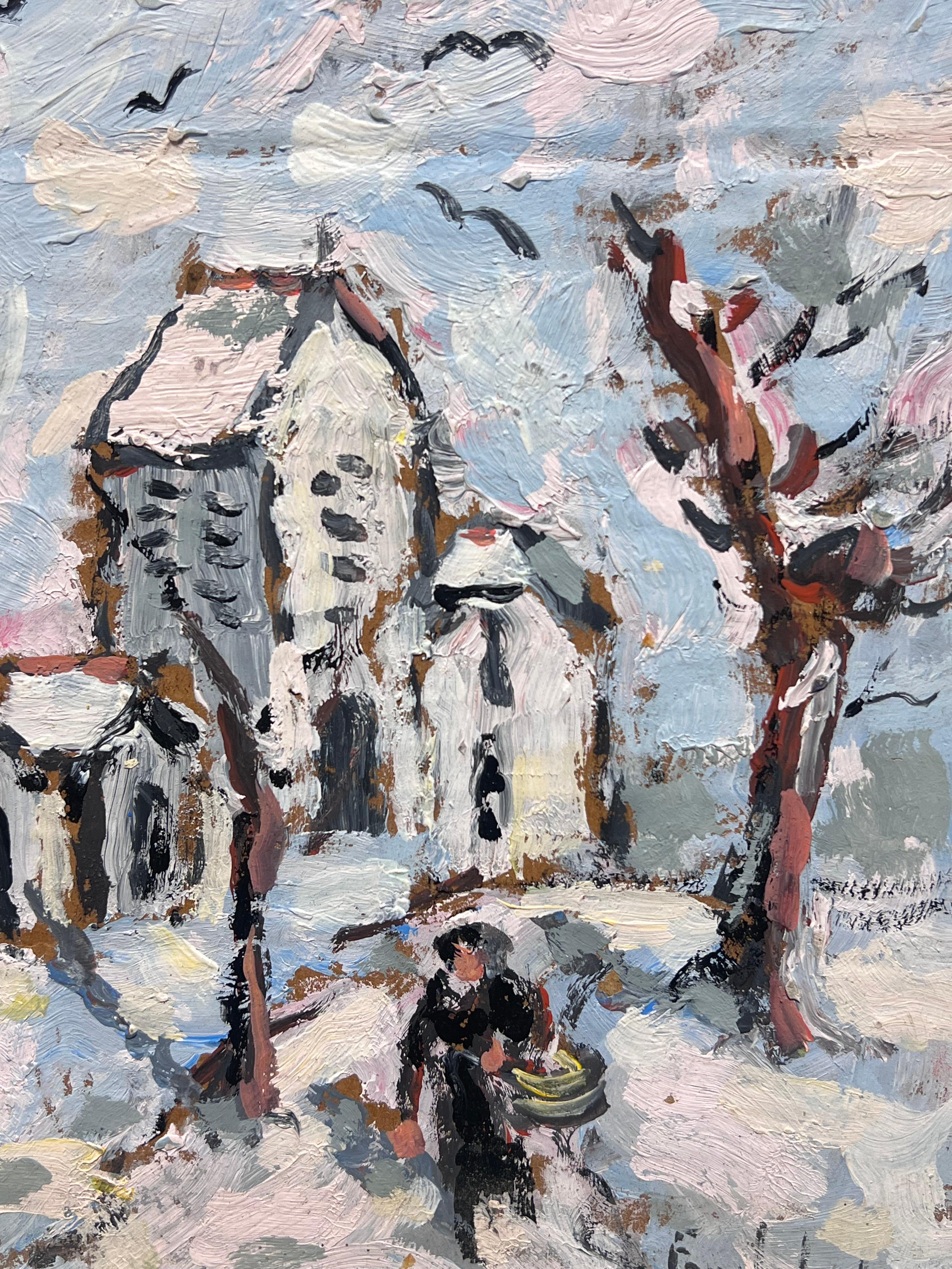 Scena di un villaggio invernale
firmato da Fanch Lel (francese, nato nel 1930)
Dimensioni: 11 x 9 pollici
Pittura a olio su cartone, senza cornice
Inscritto sul retro e datato 2003
Condit: Il dipinto è in buone condizioni, con lievi segni di