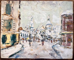 French Impressionist Winter Street Scene with Sacré-Cœur in Snow