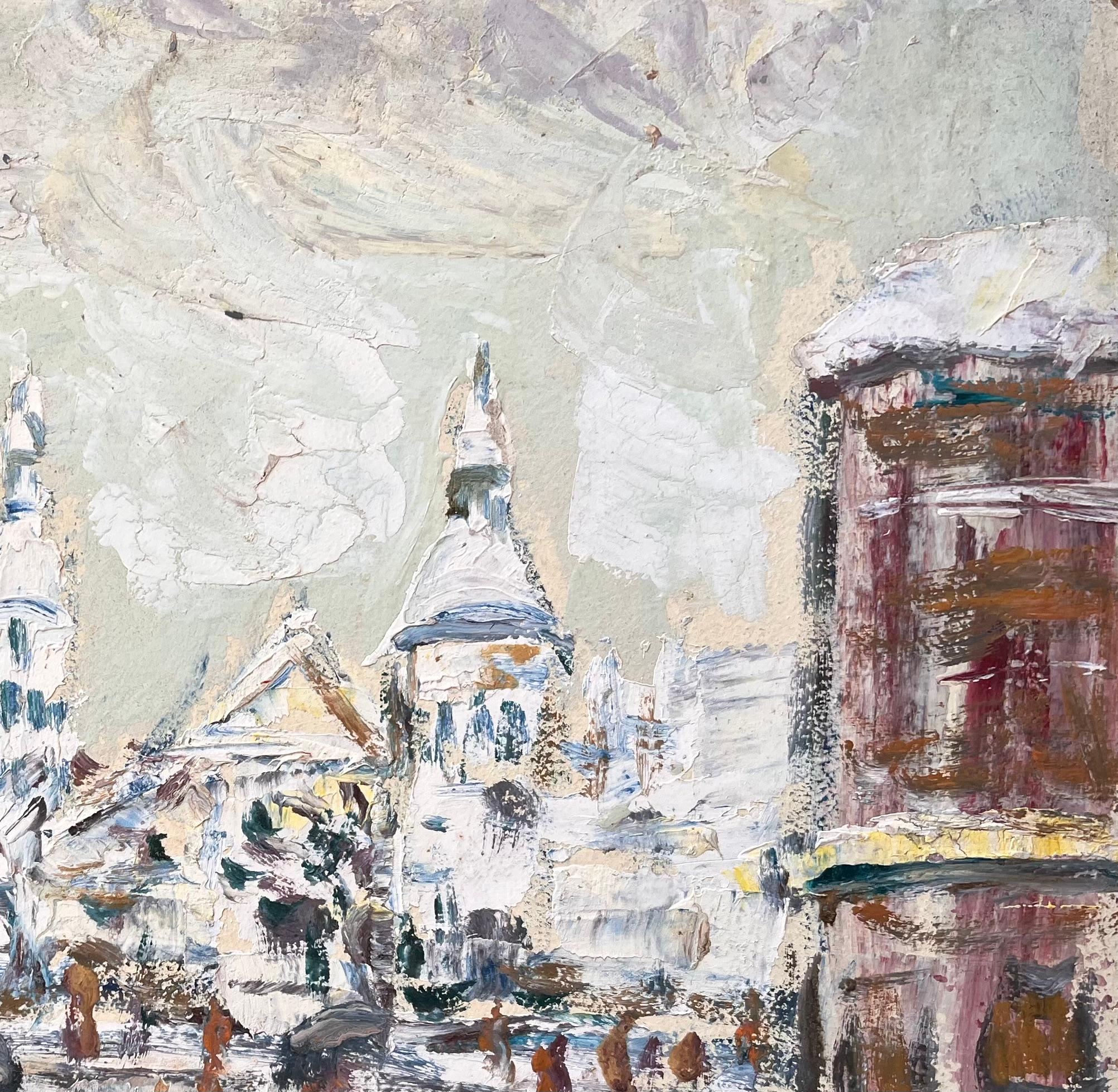 Französischer Impressionist Winterliche Straßenszene mit Sacré-Cœur im Schnee (Grau), Abstract Painting, von Fanch Lel
