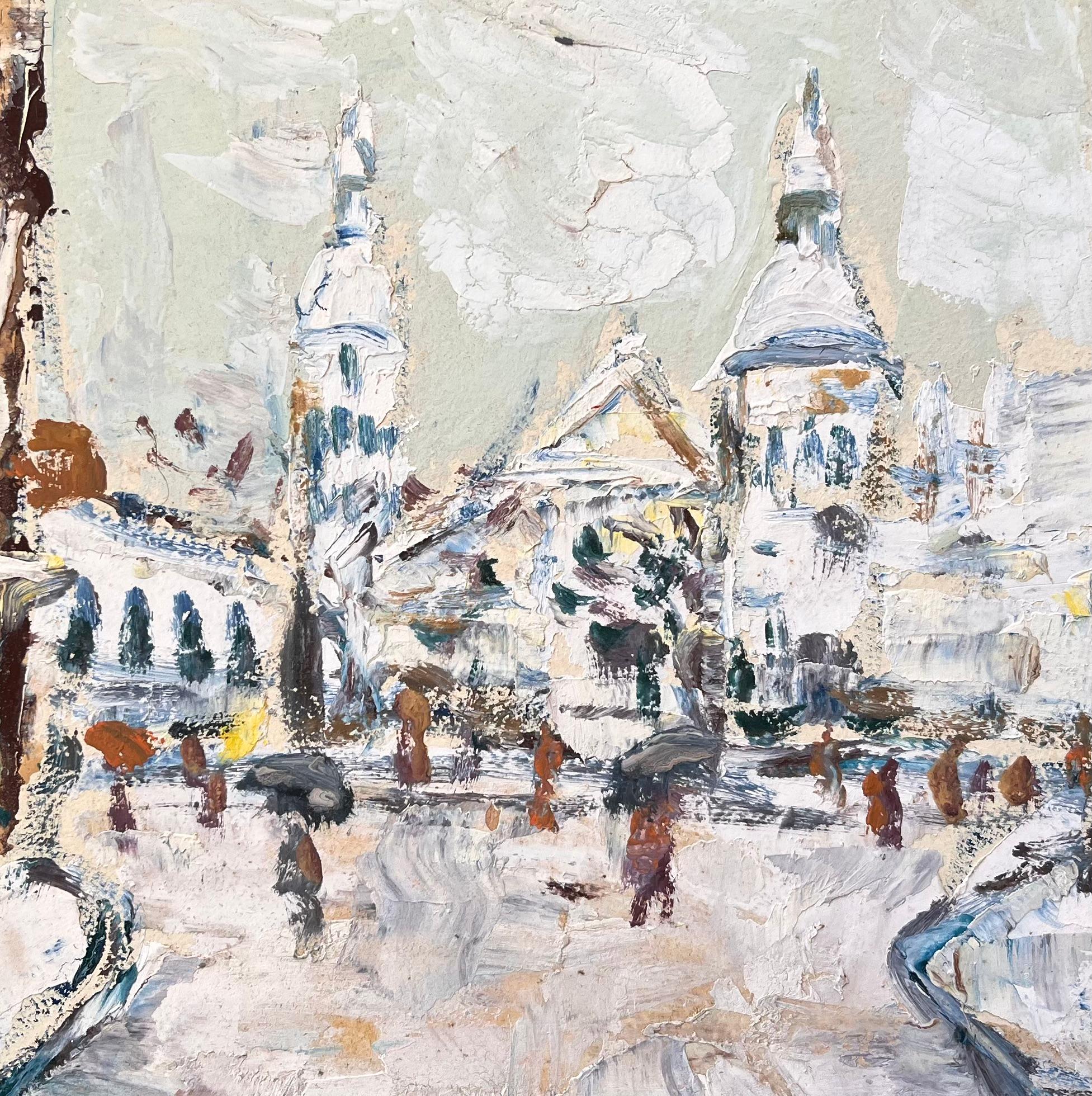 Französischer Impressionist Winterliche Straßenszene mit Sacré-Cœur im Schnee im Angebot 2
