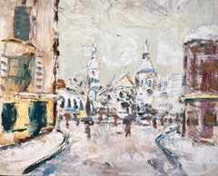 French Impressionist Winter Street Scene with Sacré-Cœur in Snow