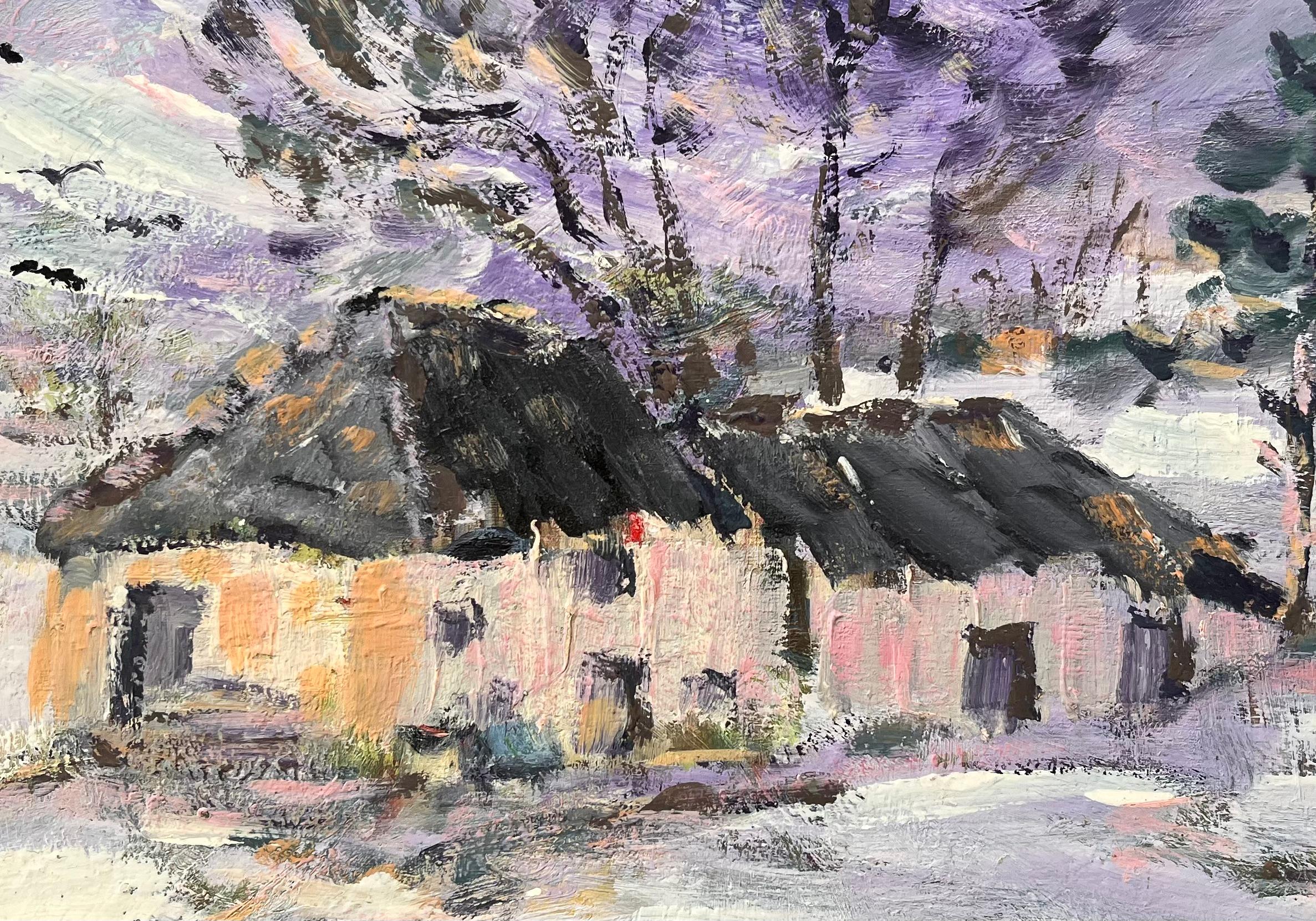 Französischer Impressionismus Schneelandschaft mit Häusern und Bäumen im Angebot 3
