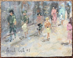 Scène de rue impressionniste française avec des personnages en lumière d'été